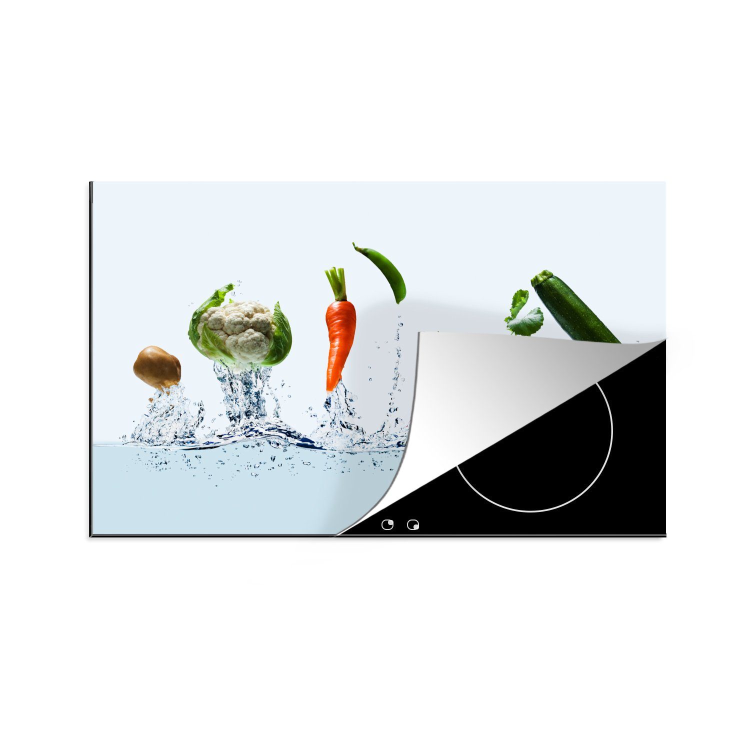 Gemüse cm, - Ceranfeldabdeckung Herdblende-/Abdeckplatte - 81x52 für Vinyl, Schutz küche, die tlg), Induktionskochfeld Zucchini, Wasser MuchoWow (1