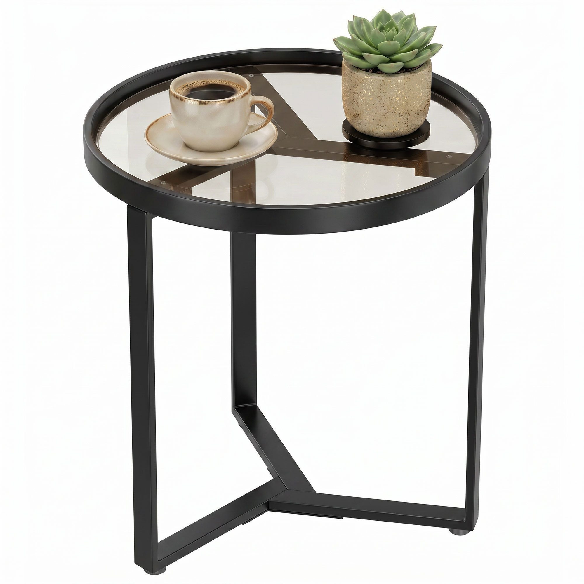 HOMCOM Beistelltisch (Set, 1-St., 1 Tisch), Kompakter, moderner Glastisch, ideal für kleine Räume