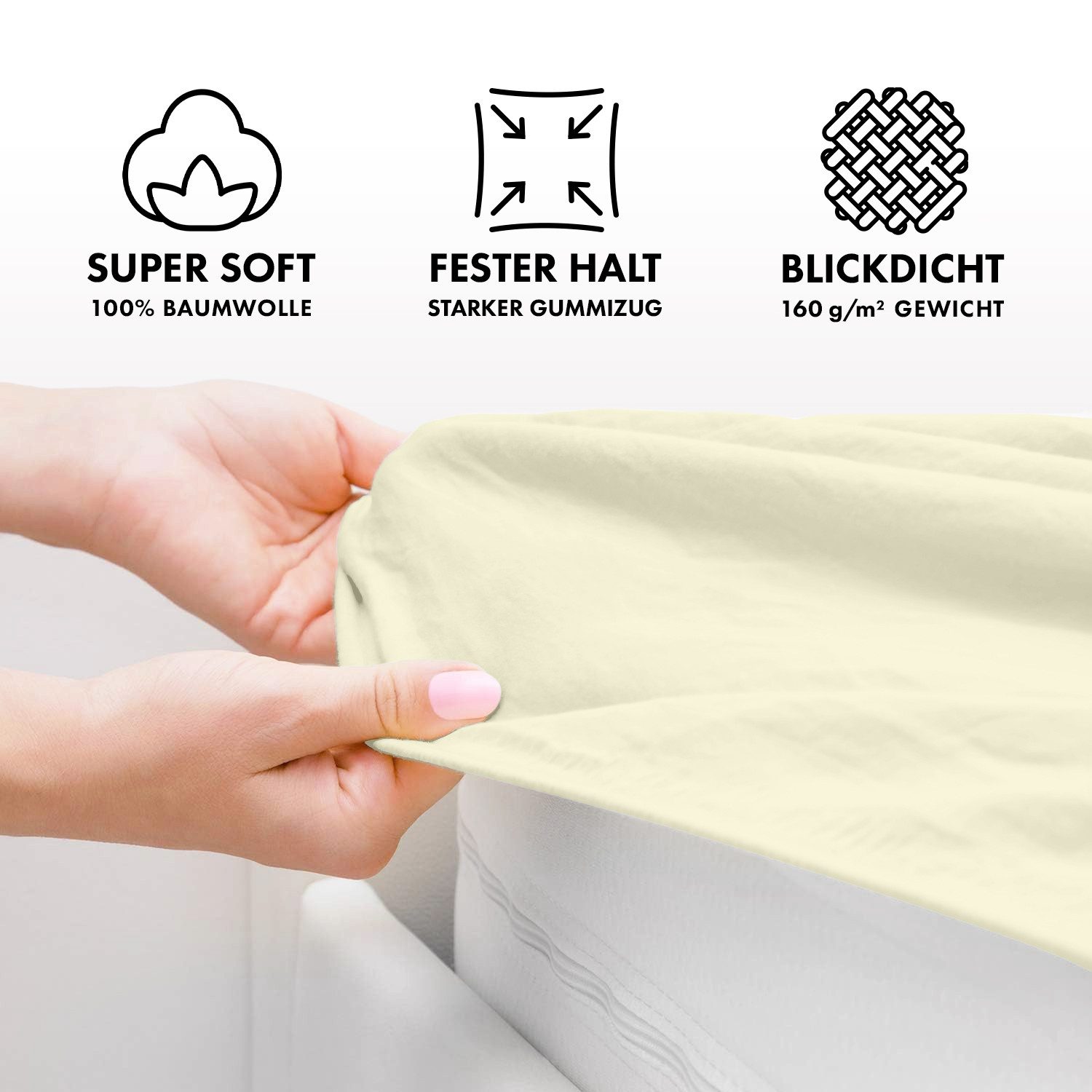 Jacobson Spannbettlaken BOXSPRING & ÜBERLÄNGE aus 100% Baumwolle, für hohe & lange Matratzen, Jersey Bettlaken 160 g/m² – Bild 3 von 5