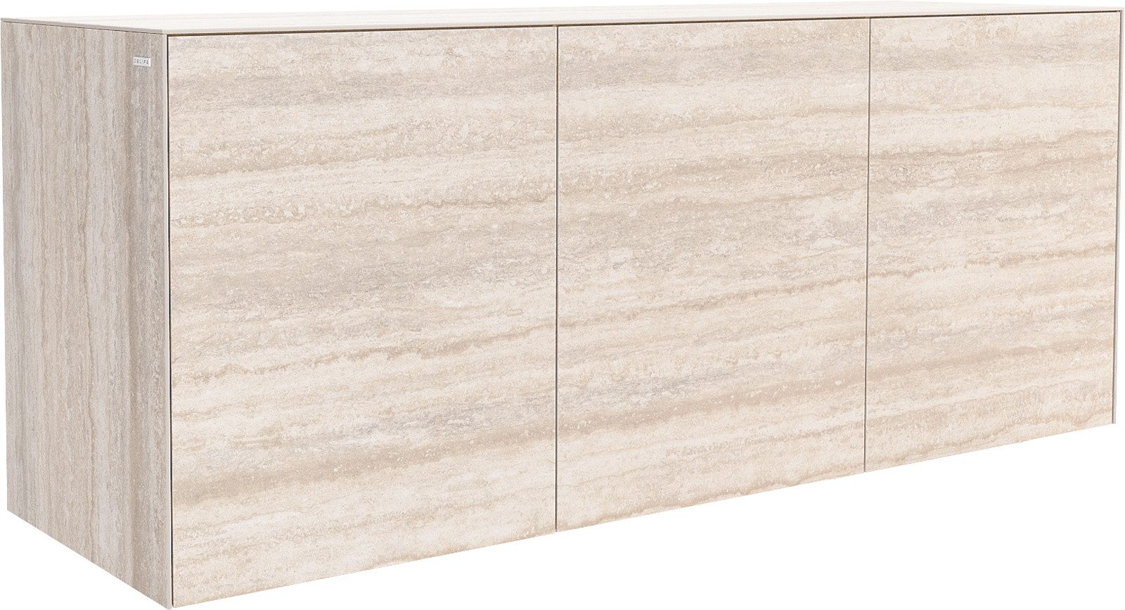 DELIFE Sideboard Cuor, Keramik Laminam® Travertino Bianco Creme-Weiß 150 cm 3 Türen Schwebend