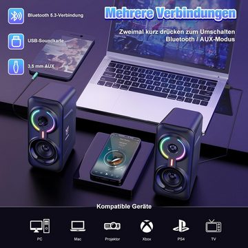 VSIUO PC-Lautsprecher, Bluetooth Lautsprecher 2.0 Bluetooth-Speaker (10 W, Plug & Play, Deep Bass, Bluetooth 5.3 und 3,5mm AUX Klinke)