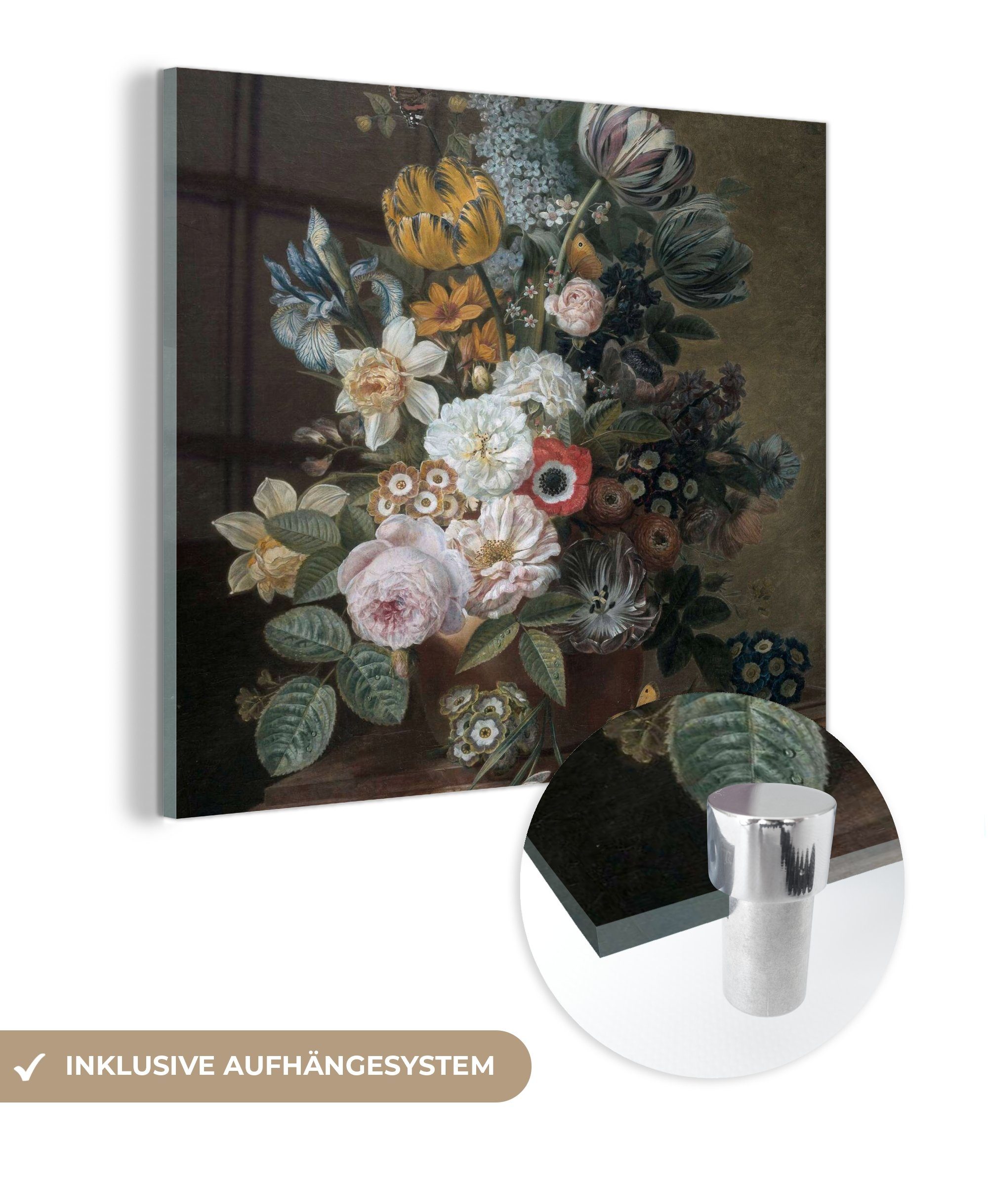MuchoWow Acrylglasbild Stilleben mit Blumen - Gemälde von Eelke Jelles Eelkema, (1 St), Glasbilder - Bilder auf Glas Wandbild - Foto auf Glas - Wanddekoration