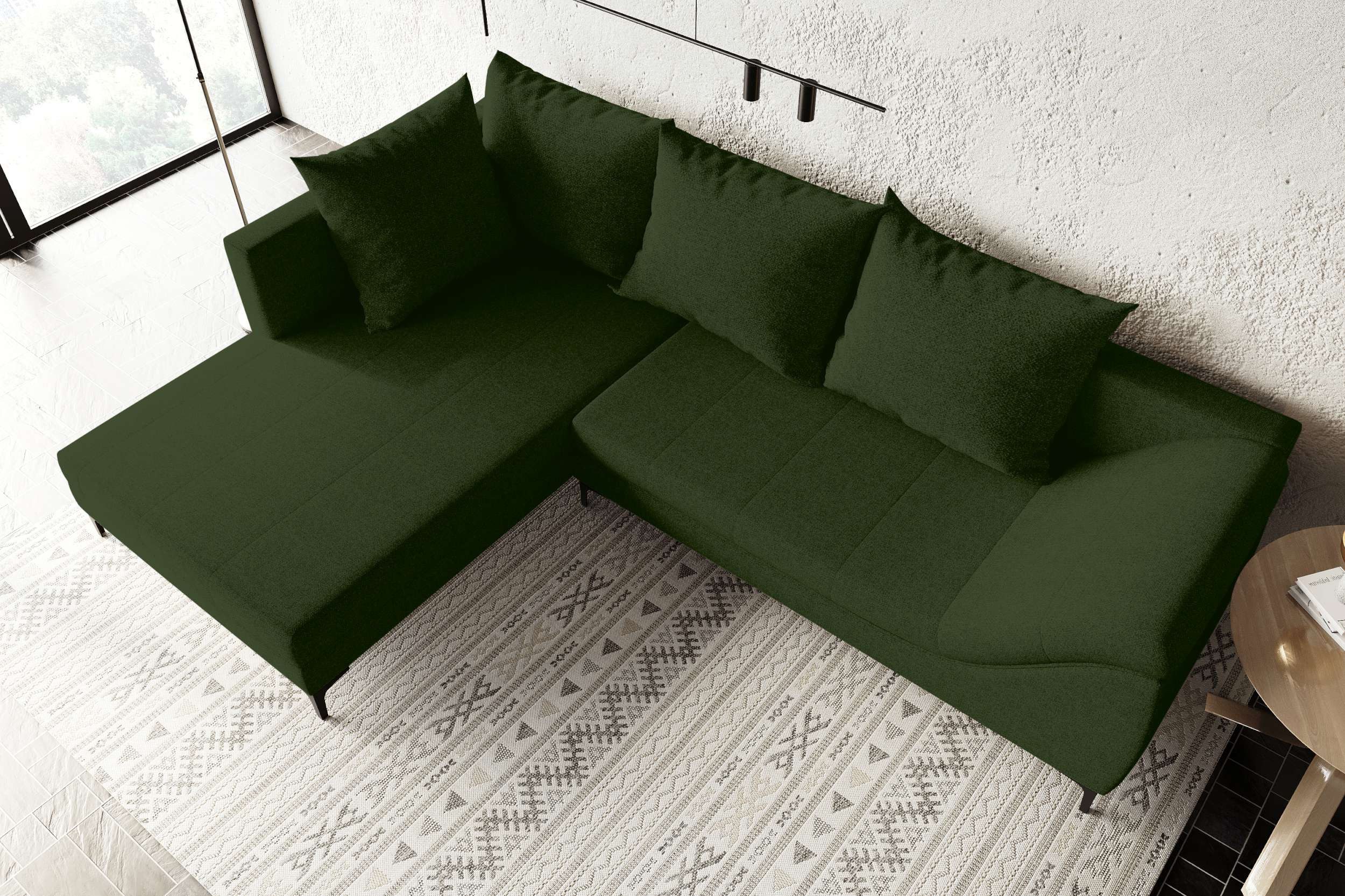 99rooms Ecksofa Loni, Ottomane links/rechts, 4 Rückenkissen, stabile Metallfüße