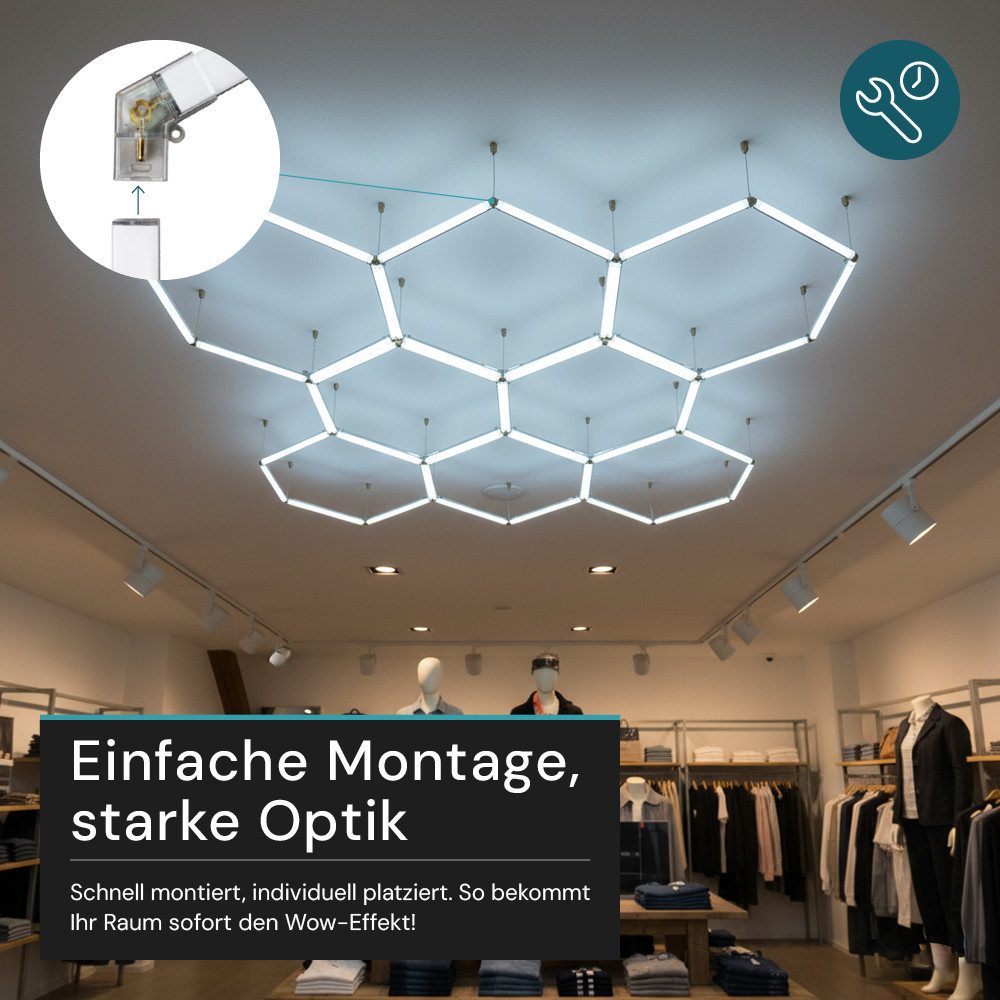 LUXULA LED Deckenleuchte Hexagon Form, LED fest integriert, Tageslichtweiß, erweiterbare sechseckige Deckenlampe