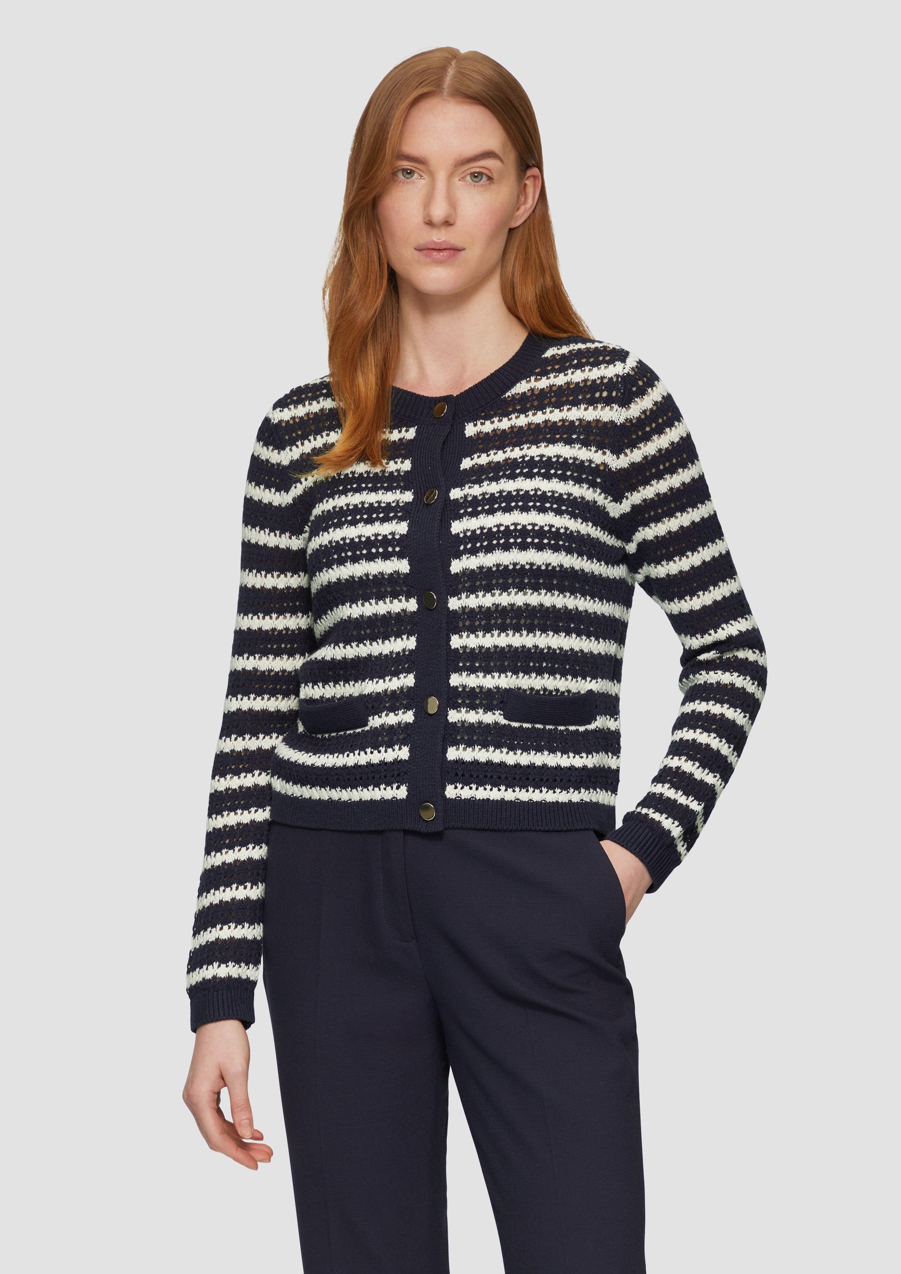 s.Oliver BLACK LABEL Strickjacke Geringelte Lochstrickjacke günstig online kaufen