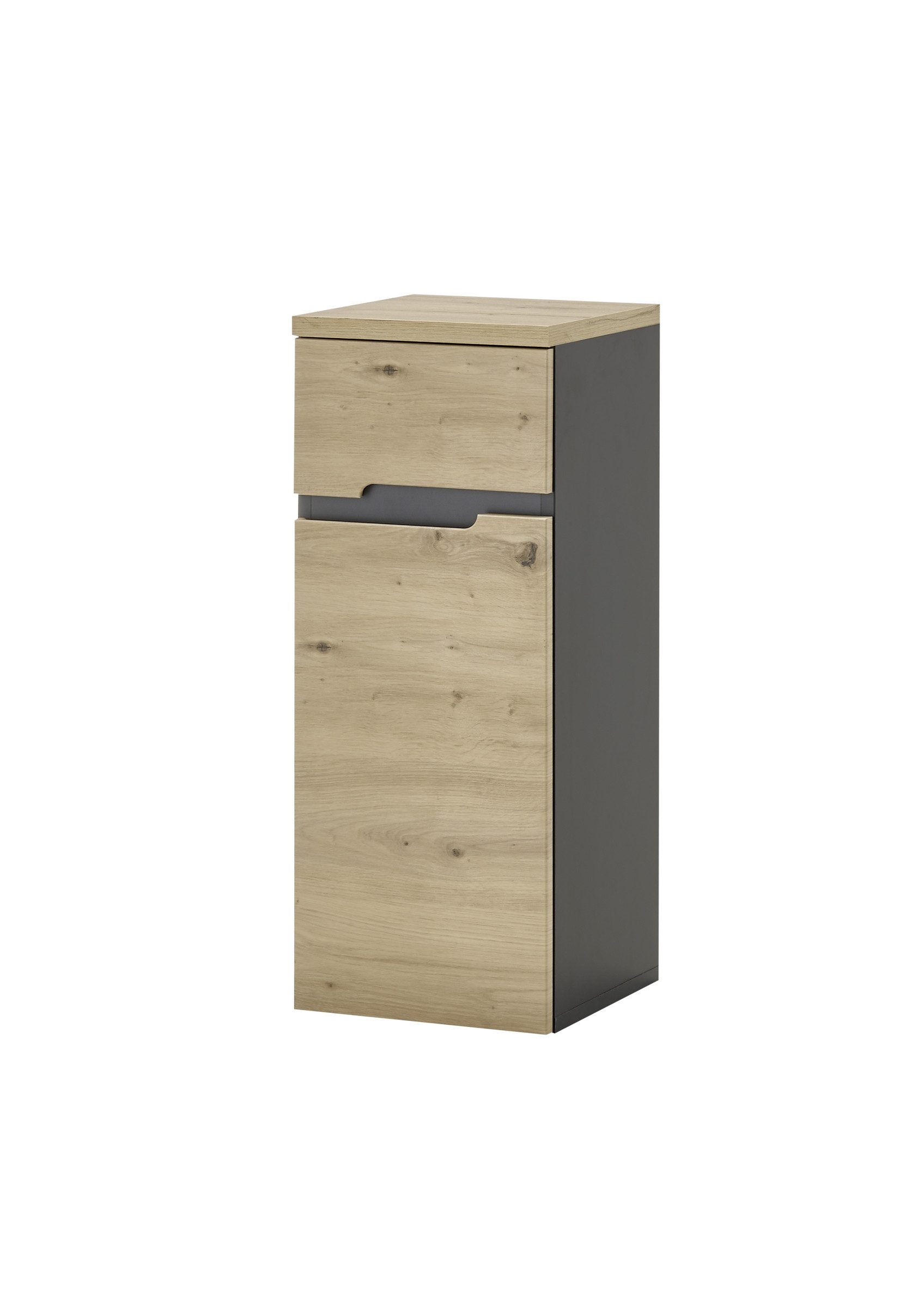 PREISBRECHER Badkommode Memphis, Grau / Artisan Eiche Dekor - 30x74x31cm (BxHxT)