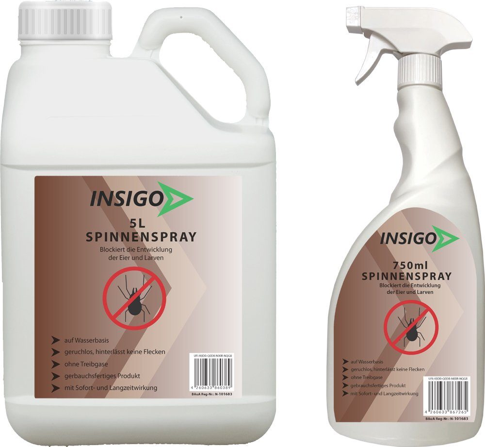 INSIGO Insektenspray Spinnen-Spray Hochwirksam gegen Spinnen, 5.75 l, auf Wasserbasis, geruchsarm, brennt / ätzt nicht, mit Langzeitwirkung