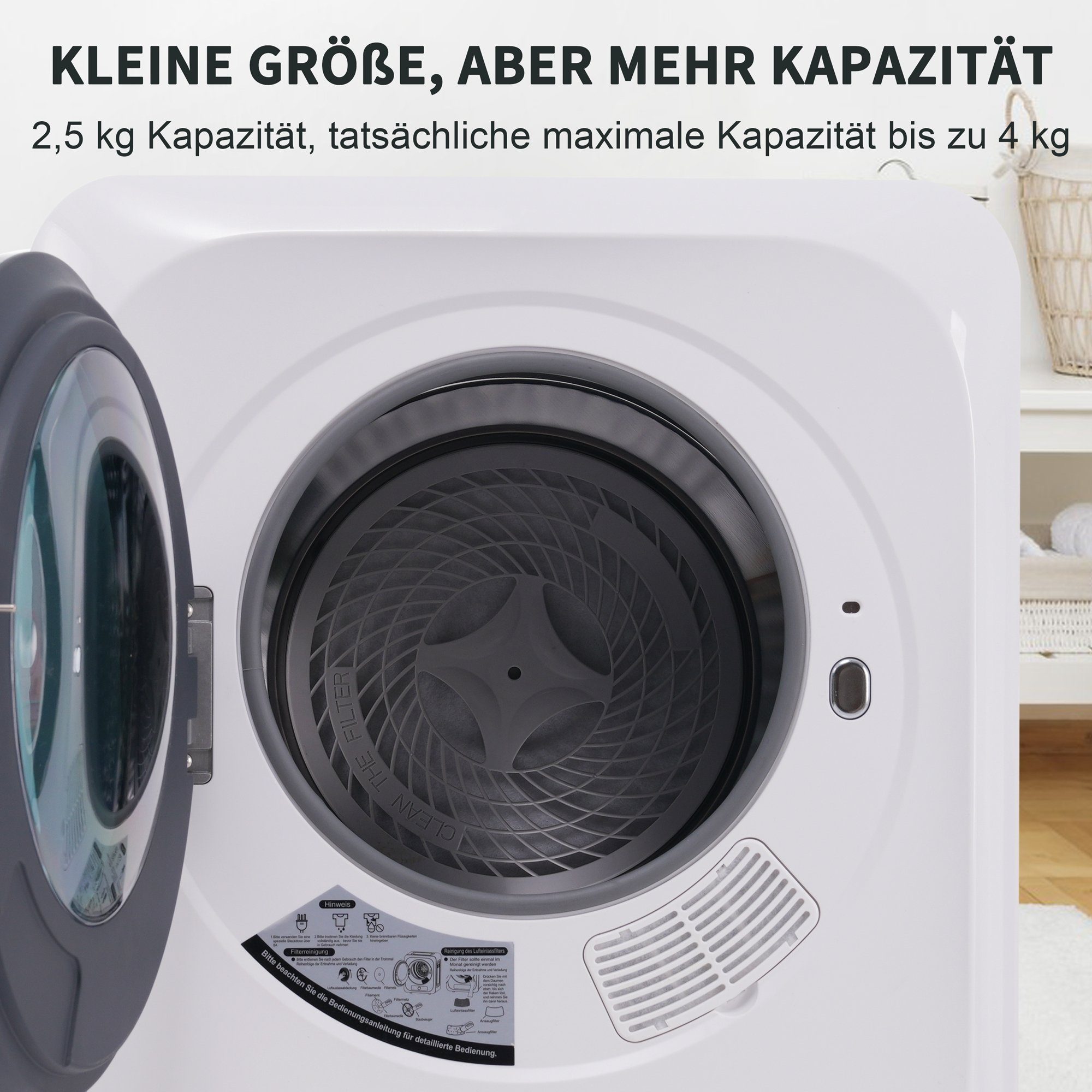 Merax Ablufttrockner mit UV-Sterilisation und LED-Display, mini-Wäschetrockner freistehend/hängend ASMN205C, Belüfteter Wäschetrockner mit Timer und 6 Programme