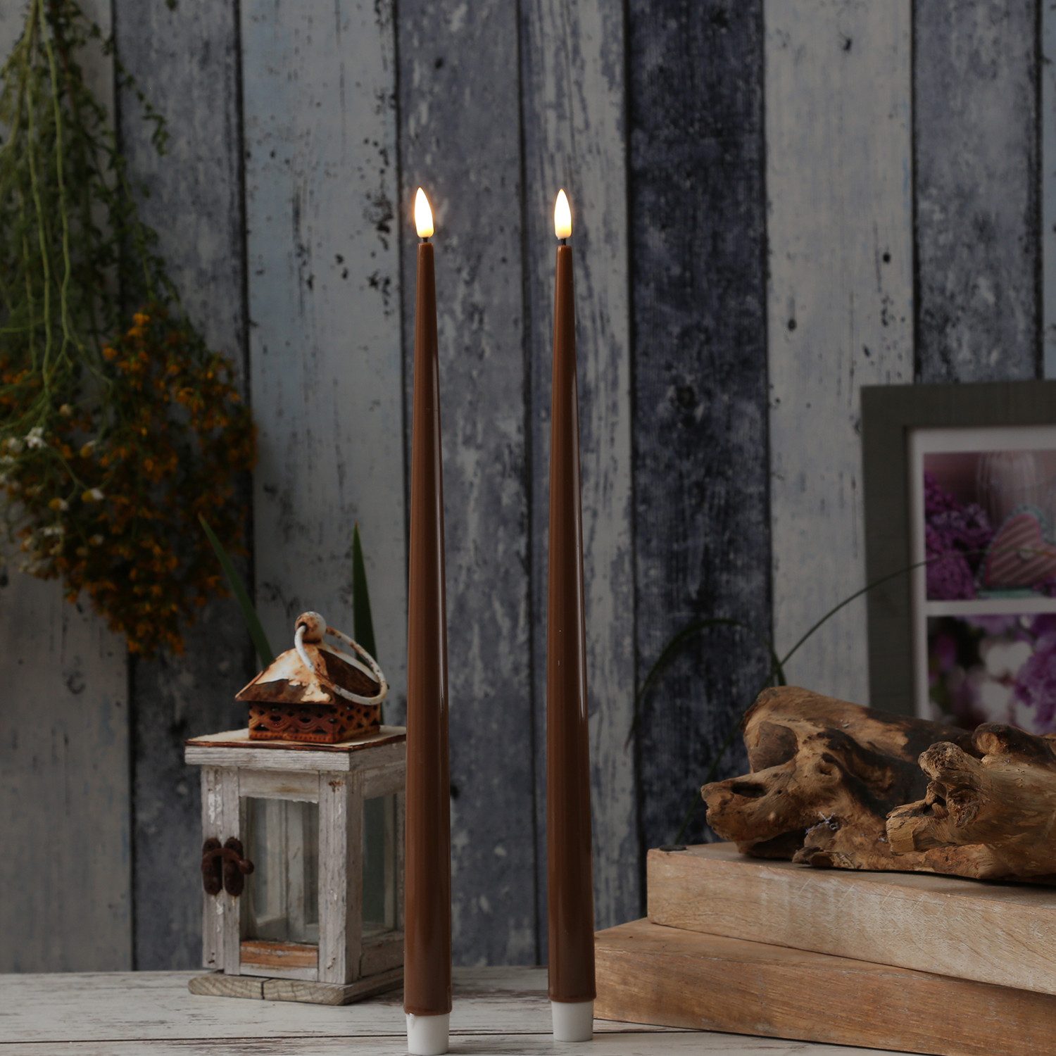 Deluxe Homeart LED-Kerze LED Stabkerzen ELLA Deluxe Tafelkerze flackernd H: 38cm karamell 2St., LED Classic, warmweiß (2100K bis 3000K)