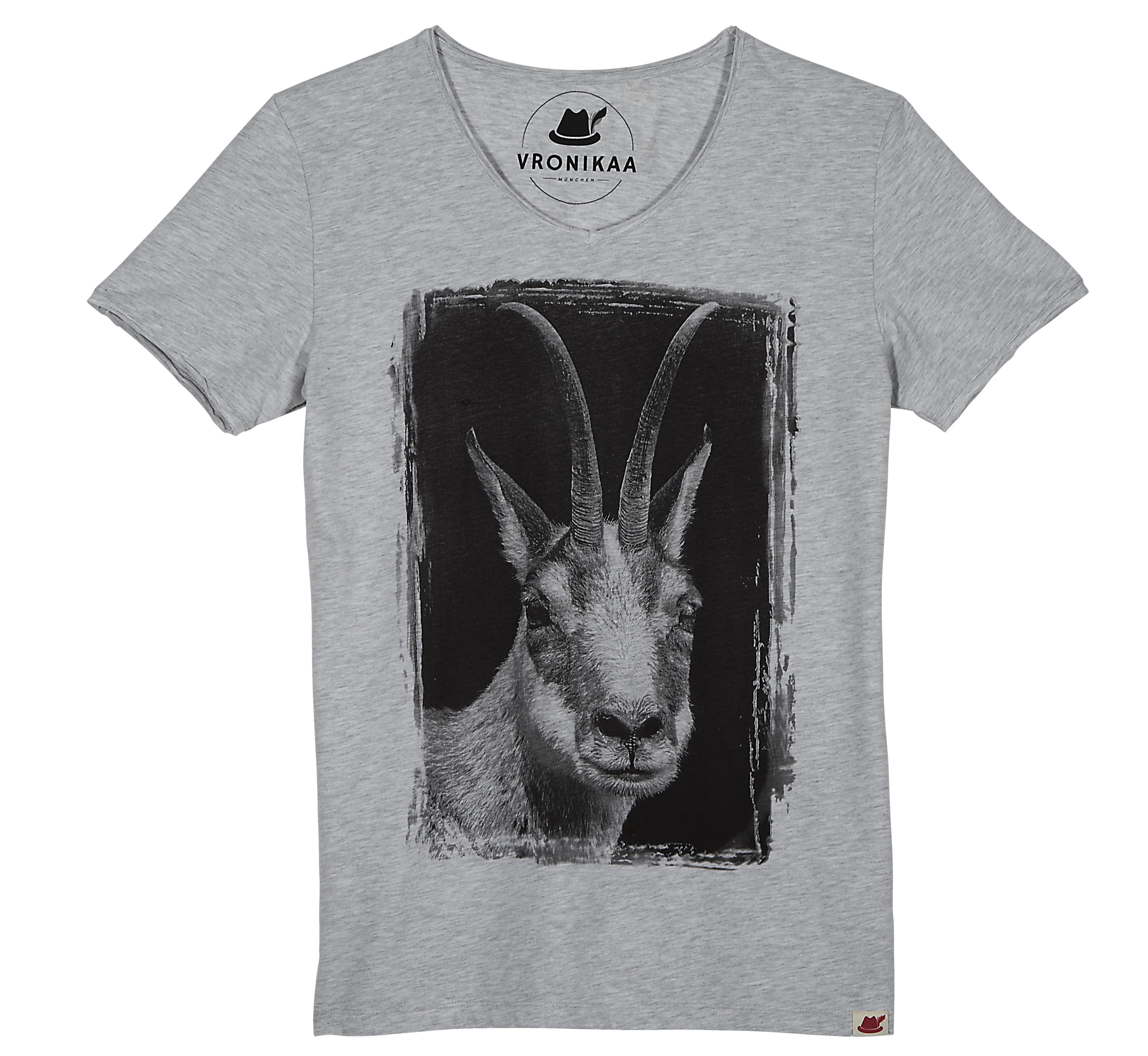 vronikaa Trachtenshirt Trachtenshirt Gams für Herren grau-melange Gams