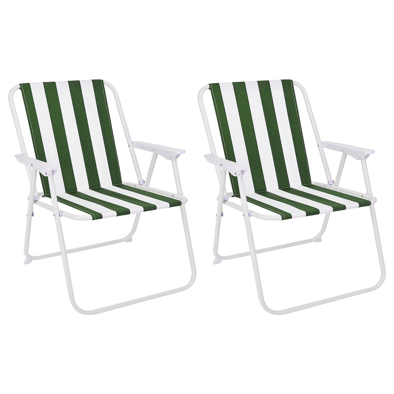 Mojawo Klappstuhl 2er Set Campingstuhl Grün/Weiß gestreift