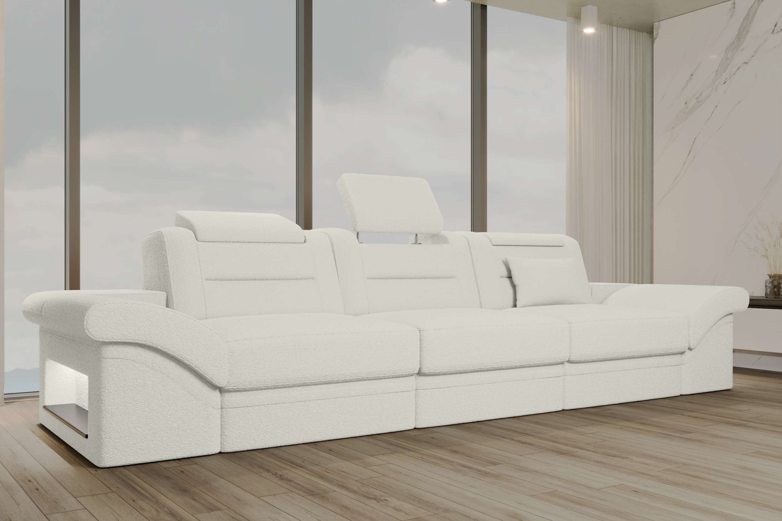 Sofa Dreams Polstergarnitur Couch Monza 3 Sitzer Stoffsofa, (Sofa, Big-Sofa), Designersofa Couch, 1 Zierkisse inkl., LED, mit elektr. Relaxfunktion