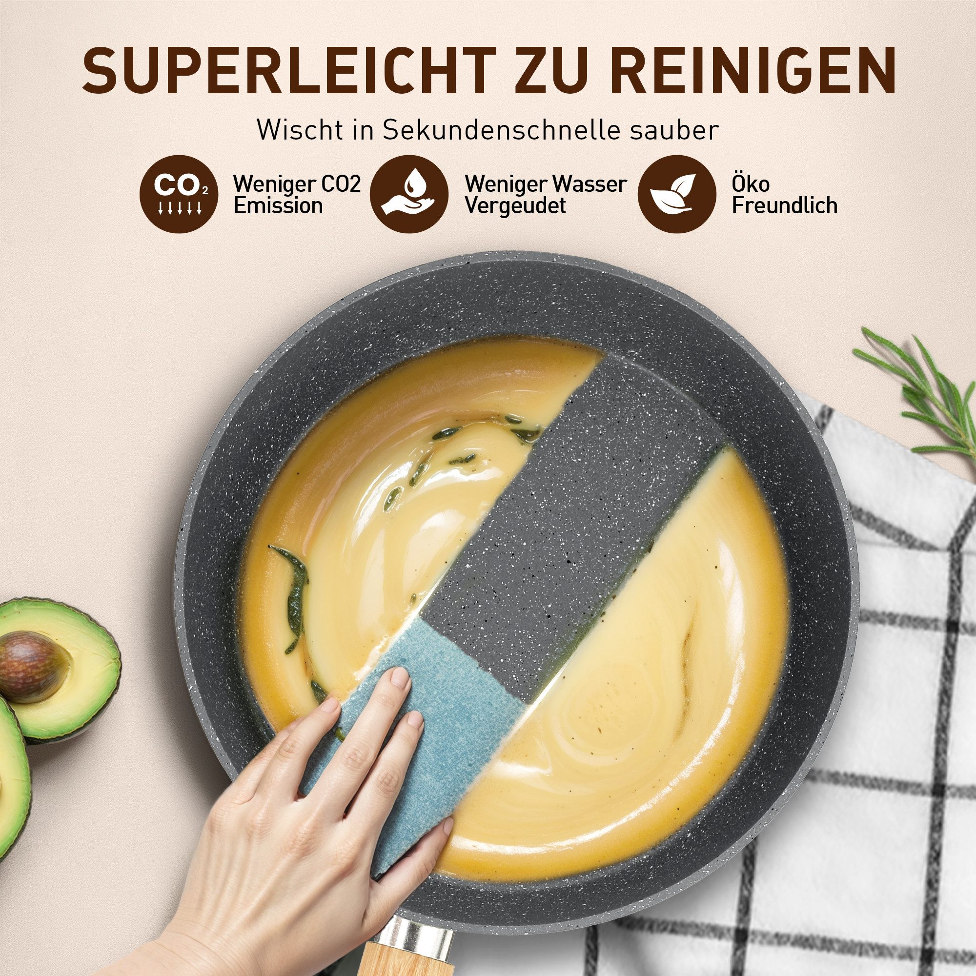 Kitchen Academy Topf-Set, Aluminium, Granit (12-tlg, Pfanne 20cm/28cm, Bratpfanne mit Deckel 24cm, Stielkasserolle mit Deckel 17cm/20cm/24cm, 2 Silikonspatel), Induktion Töpfe Set 12-teilige Granit Kochtöpfe Set