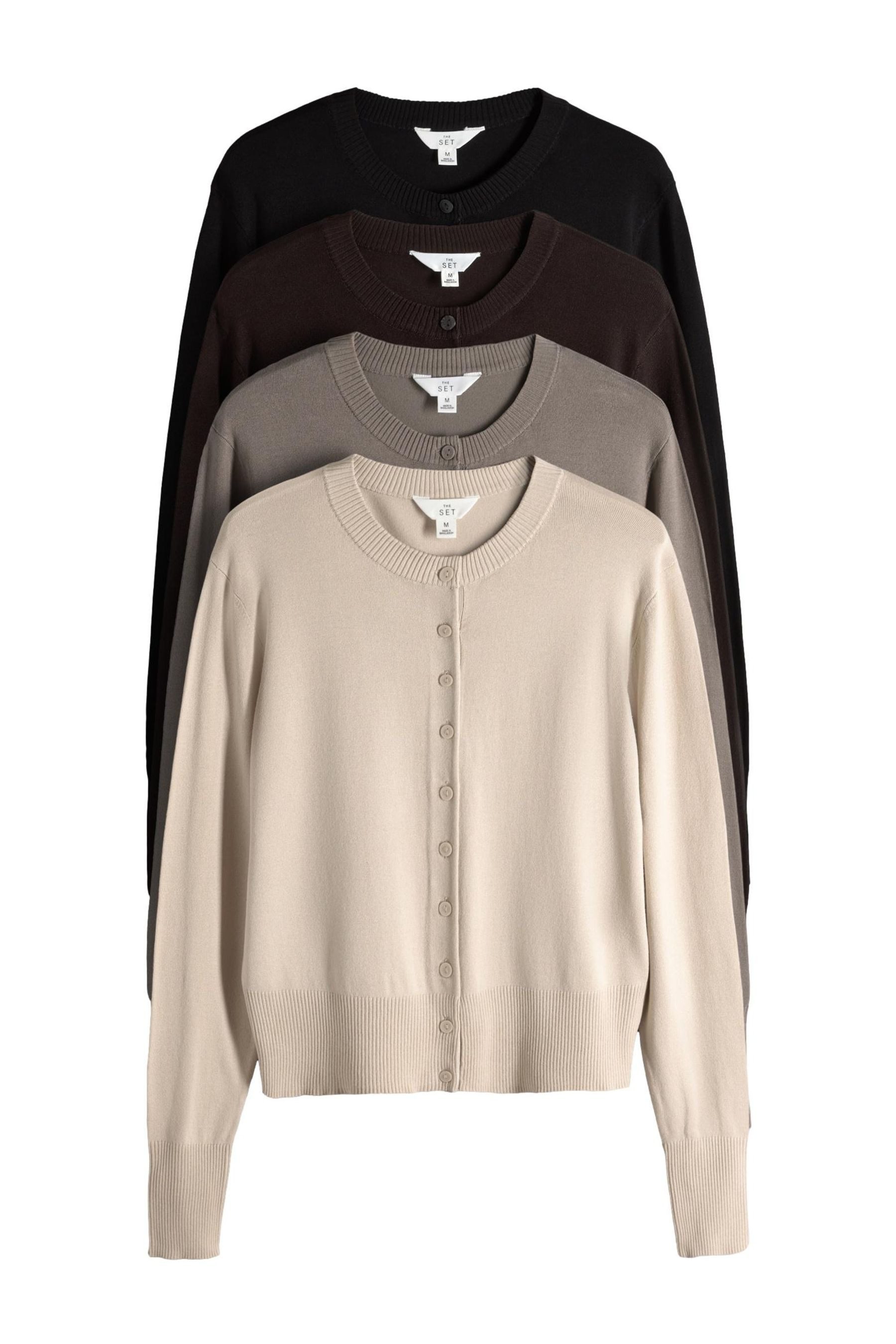 The Set Strickjacke The Set 4 x Feinstrick-Cardigans mit Knopfleiste (4-tlg)