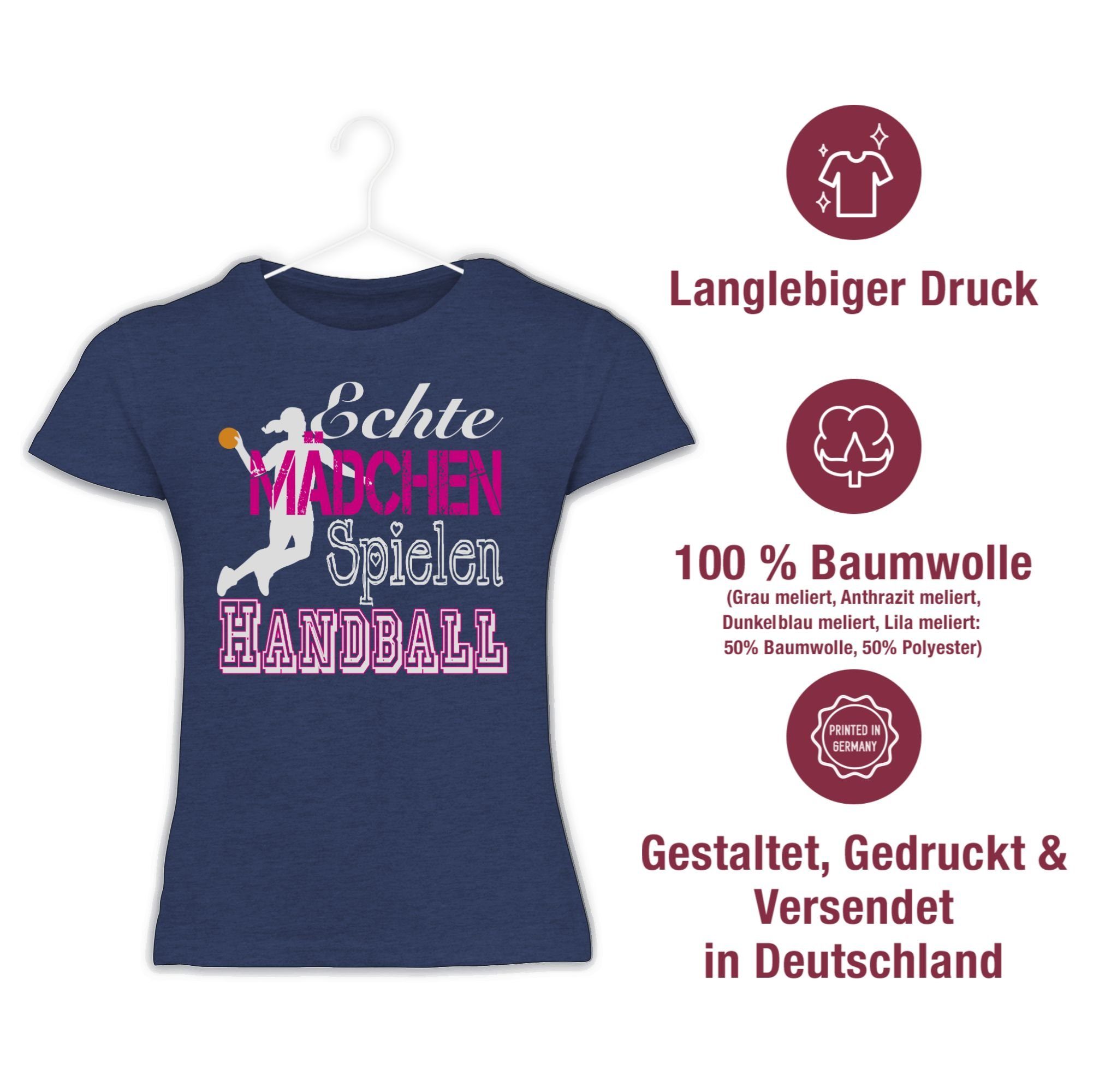 Dunkelblau 3 Sport T-Shirt Kinder Meliert Mädchen Shirtracer Kleidung Handball Spielen Echte weiß