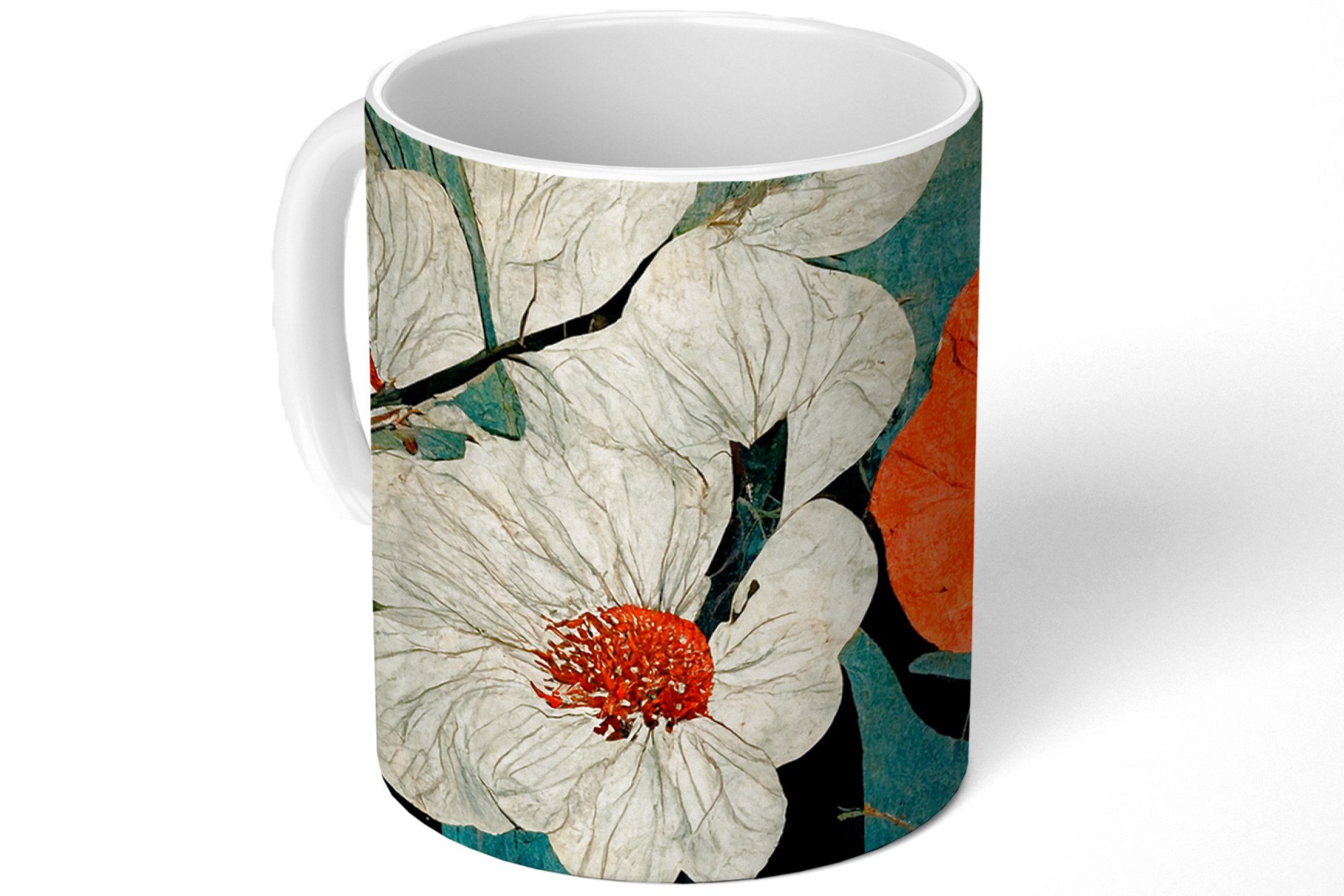 Pflanzen Teetasse, Tasse Geschenk Keramik, - Teetasse, Kaffeetassen, Blumen Asien Becher, Orange, MuchoWow Vintage - - -