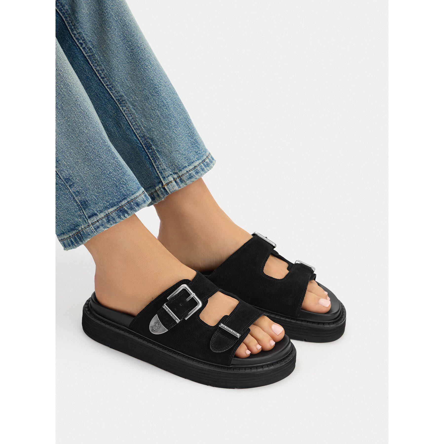 U.S. Polo Assn. US Polo Assn Damen-Flip-Flops, Schwarz Badepantolette