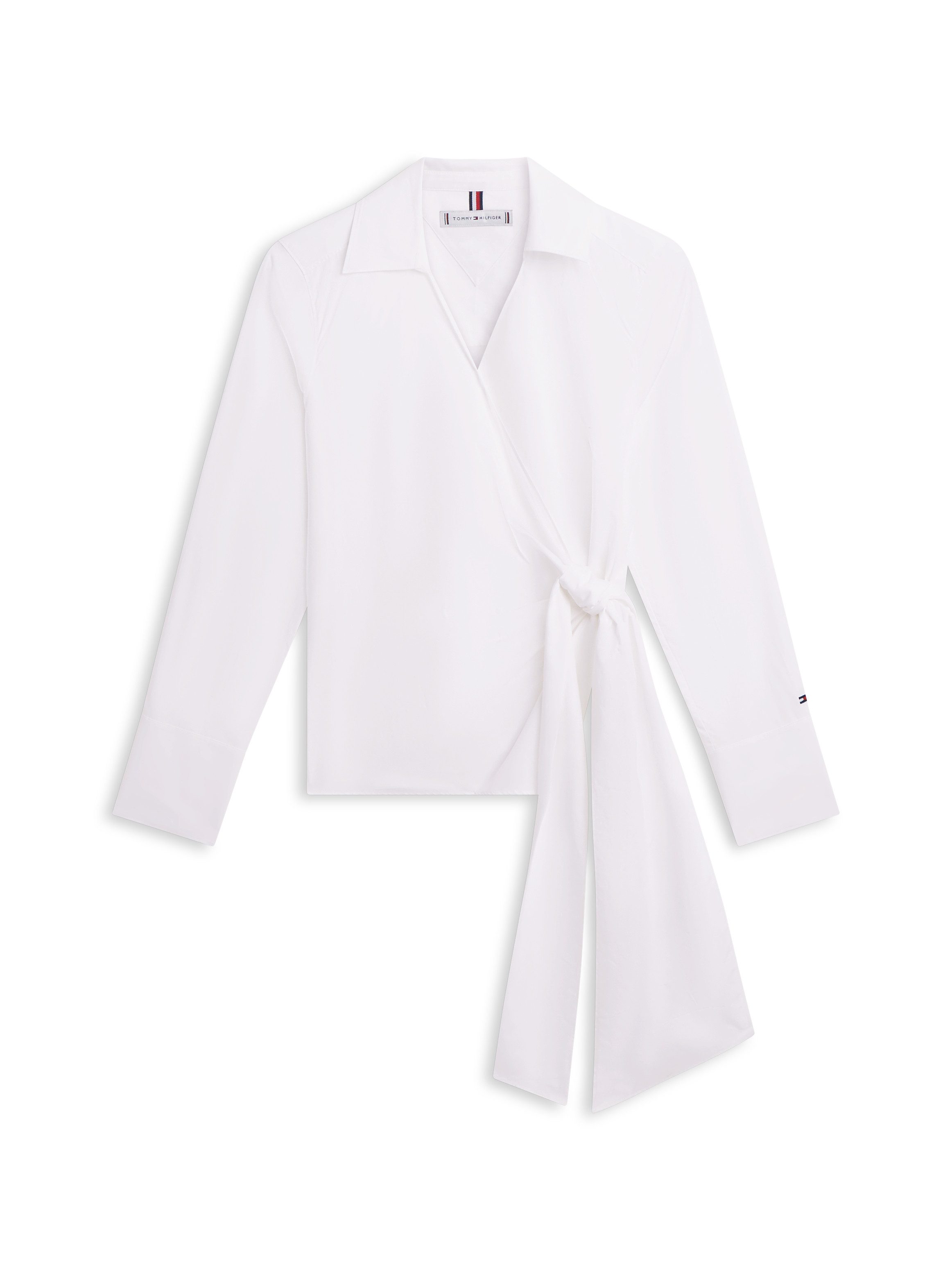 Tommy Hilfiger Langarmbluse POPLIN KNOT BLOUSE WITH LS mit Wickeloptik