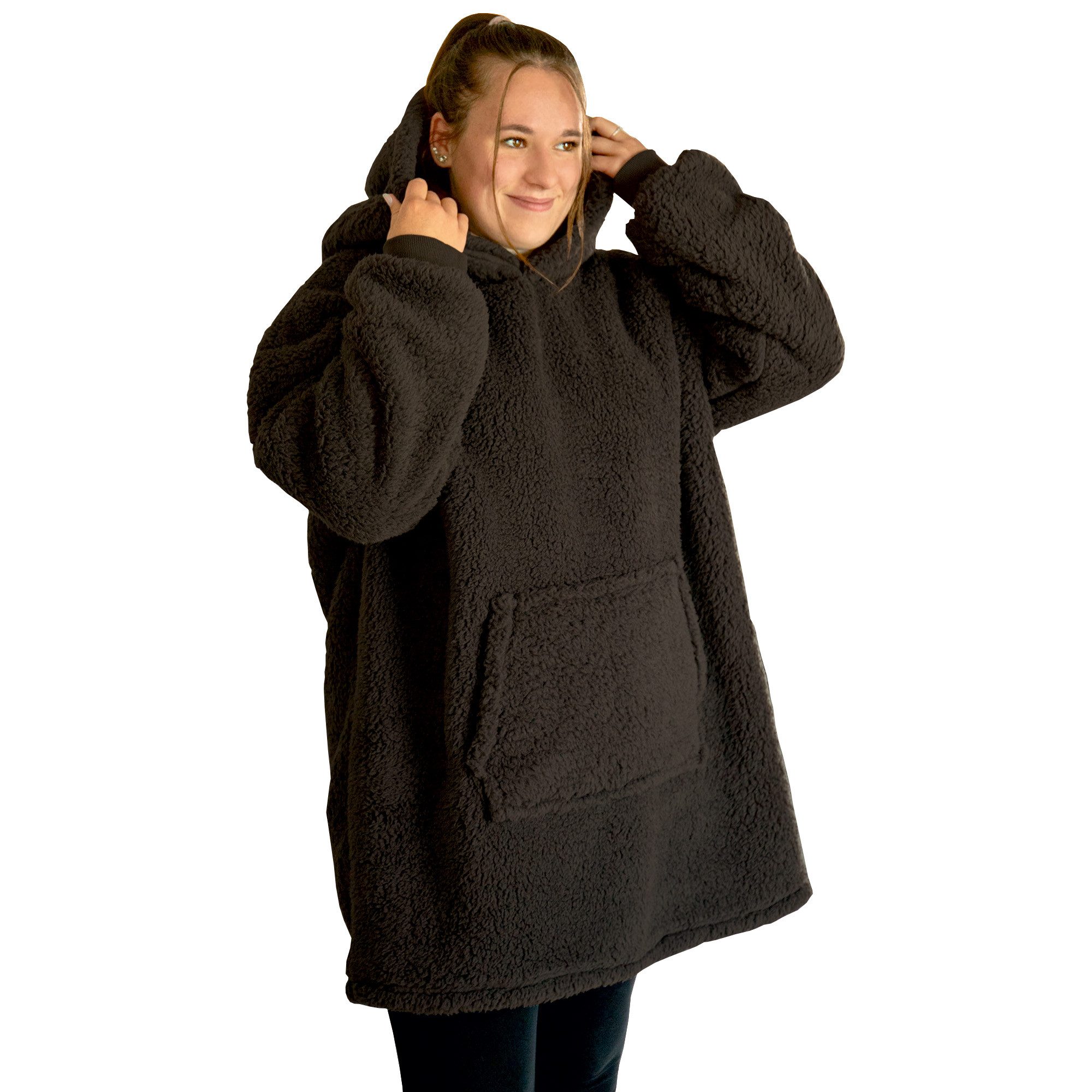 hemmy Fashion Hoodie Kuschelhoodie Oversize Sherpa Fleece Kuscheldecke mit Ärmel / Kapuze, One Size