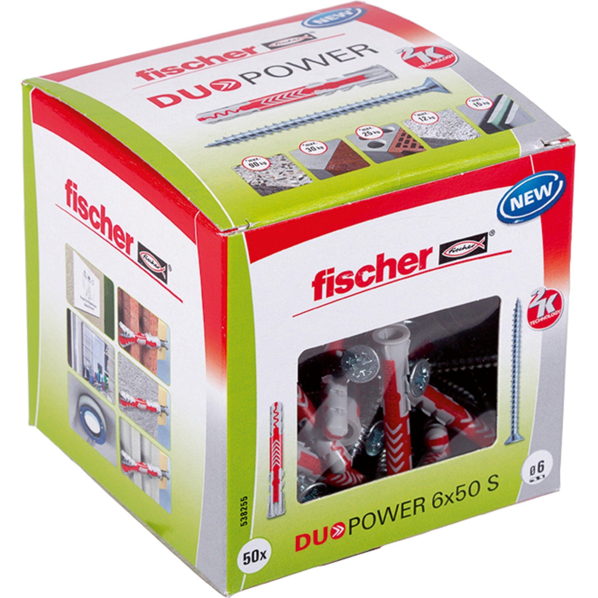 Universaldübel fischer Dübel DUOPOWER 6x50 S LD, (50 Stück, mit
