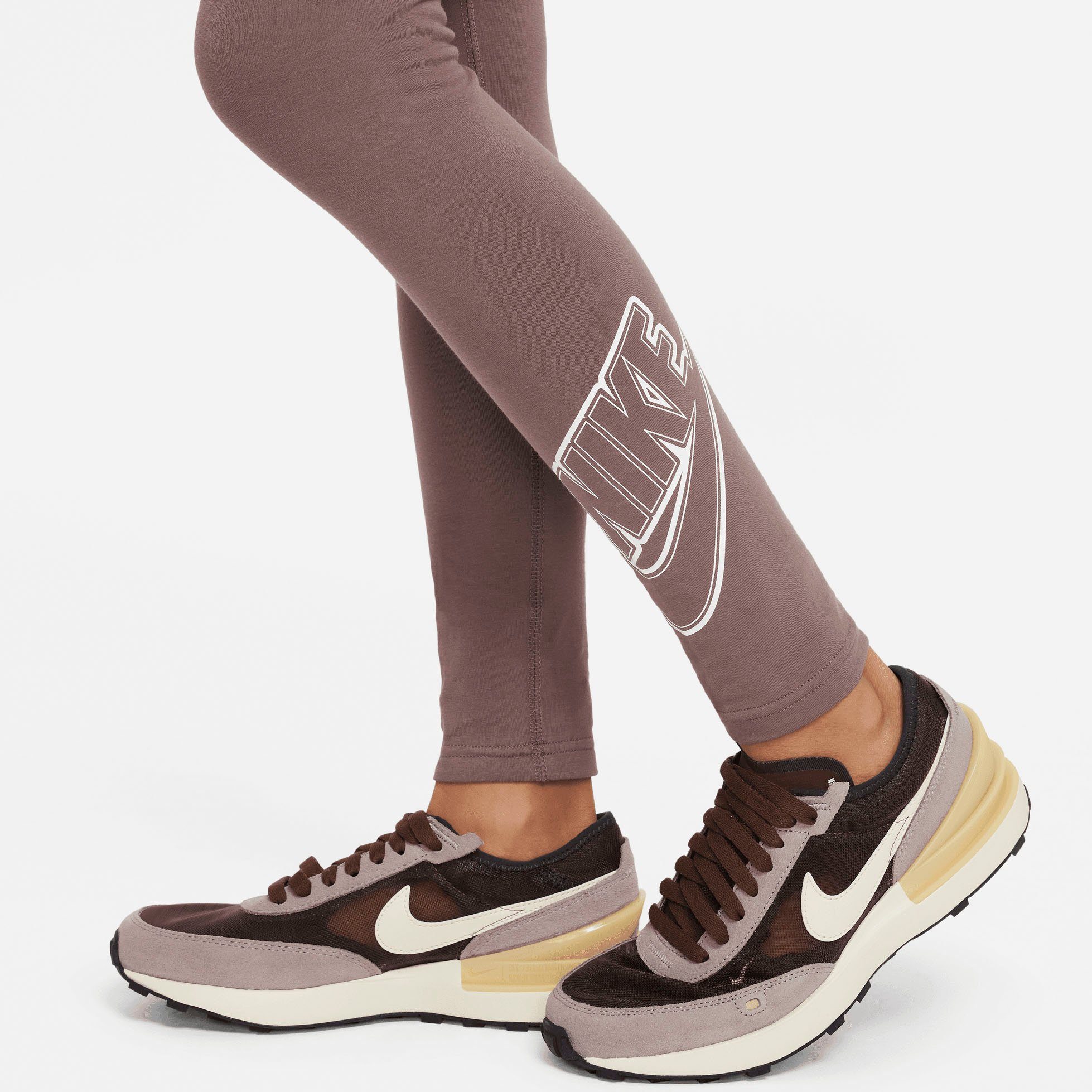 (Girls) Nike PLUM Kids' ECLIPSE/WHITE Graphic Big Favorites Sportswear Leggings Leggings