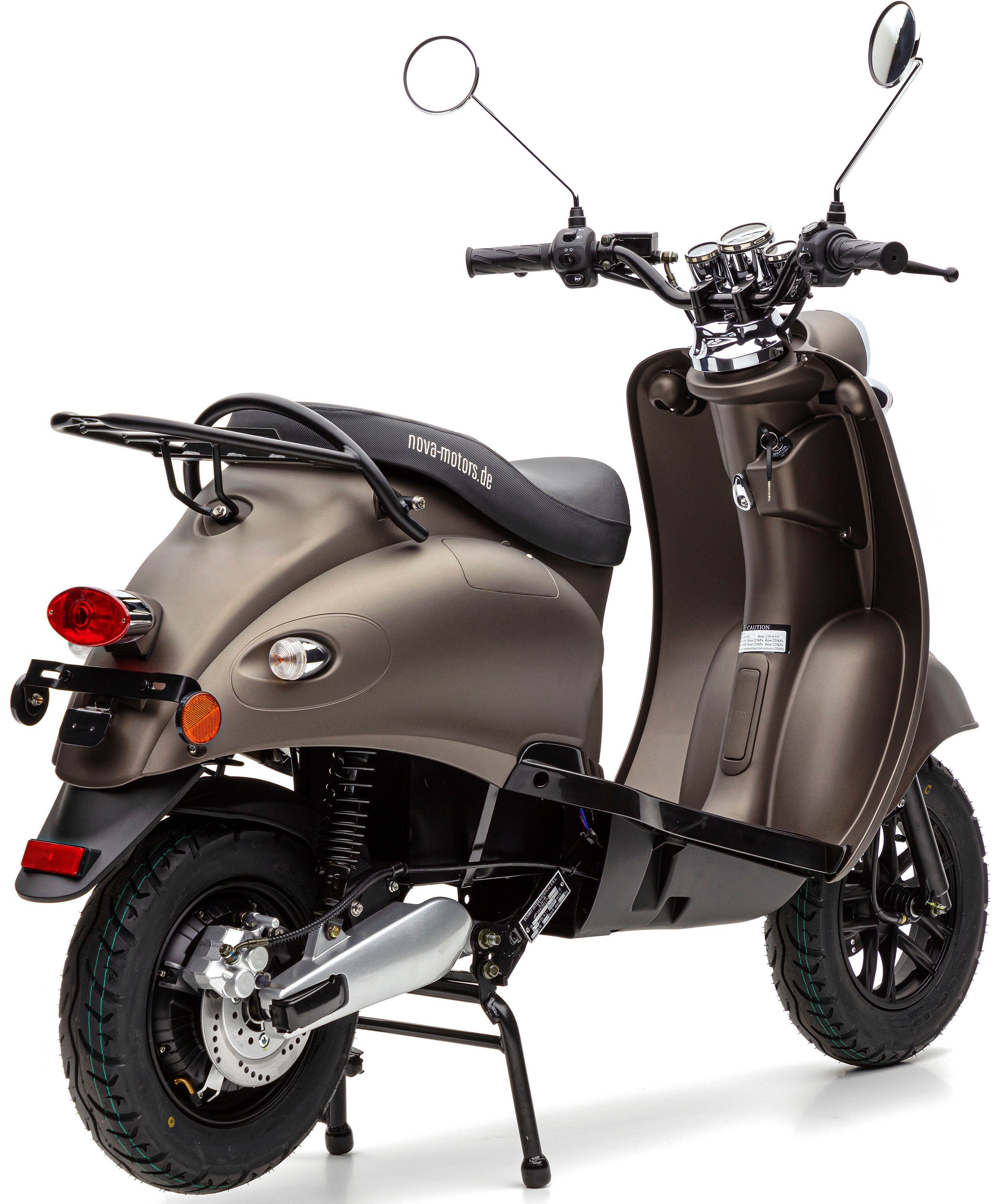 Nova Motors E-Motorroller eRetro Star Li, 2000 W, 45 km/h, härteverstellbare Dual-Stoßdämpfer hinten braun | schwarz