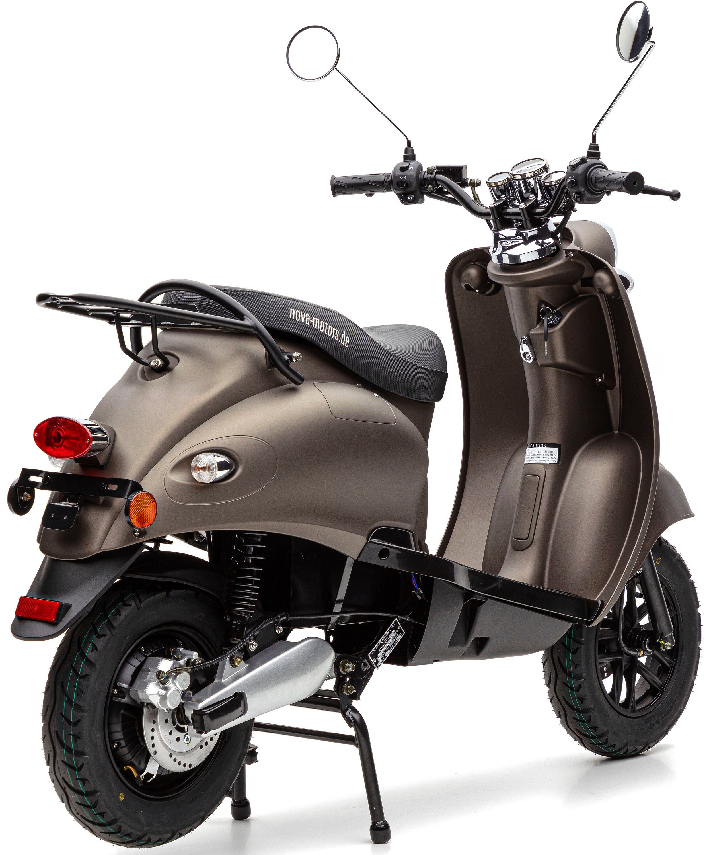 Nova 2000 schwarz E-Motorroller Motors härteverstellbare Star km/h, hinten W, eRetro Li, 45 | Dual-Stoßdämpfer braun