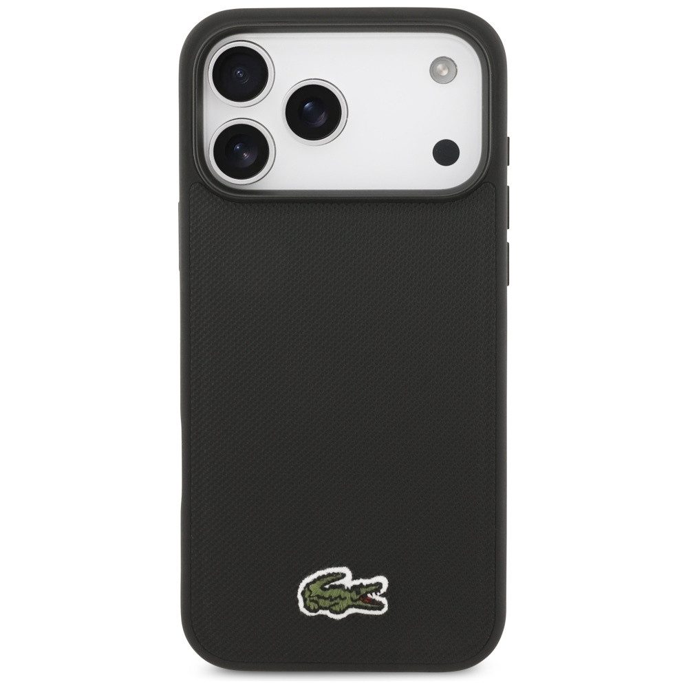 Lacoste Handyhülle iPhone 17 Pro Max Iconic Petit Pique schwarz Logo Krokodil Magsafe 6,9 Zoll, Kantenschutz