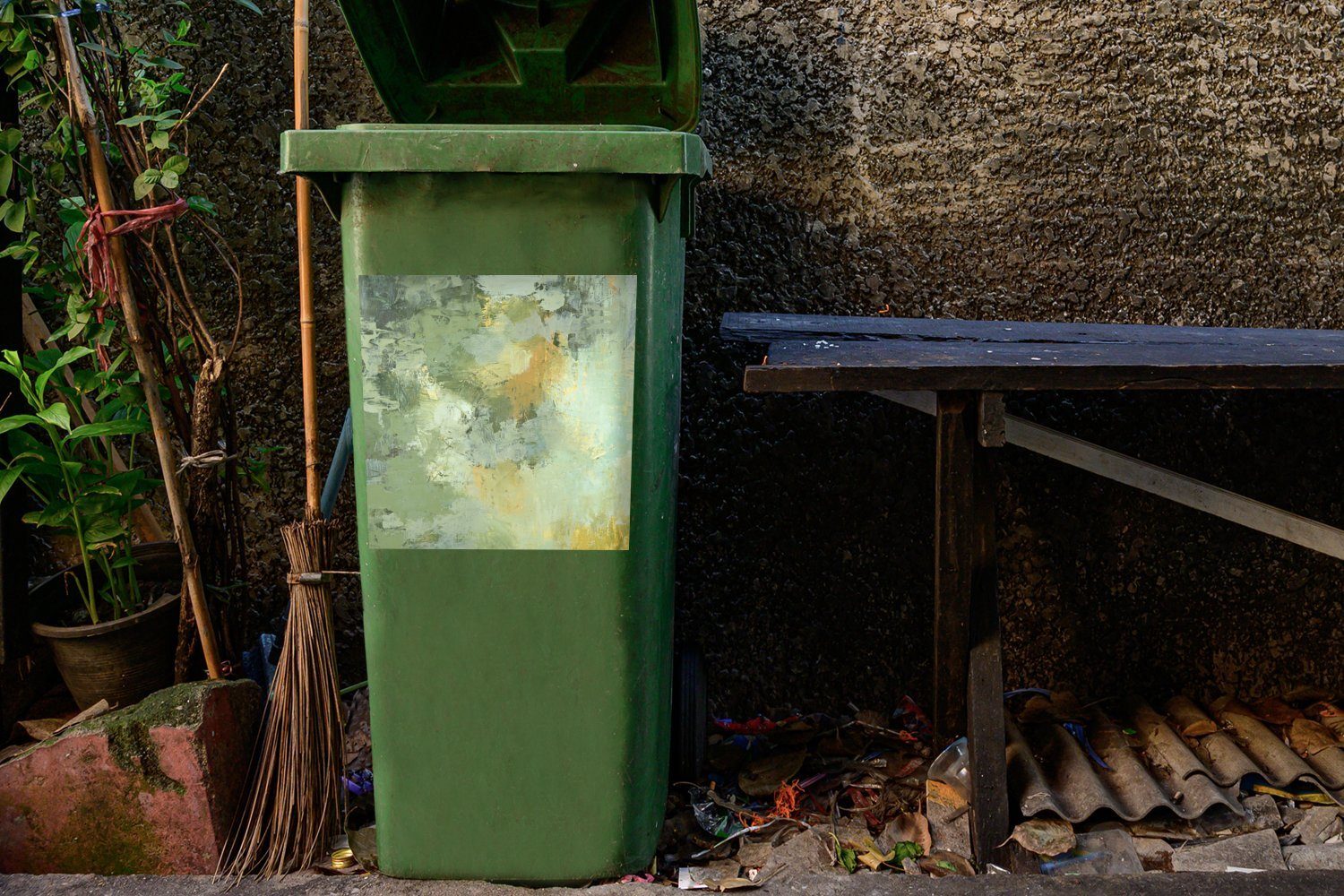 MuchoWow Ölgemälde Abfalbehälter St), Sticker, (1 Container, Mülleimer-aufkleber, Wandsticker Mülltonne, grün
