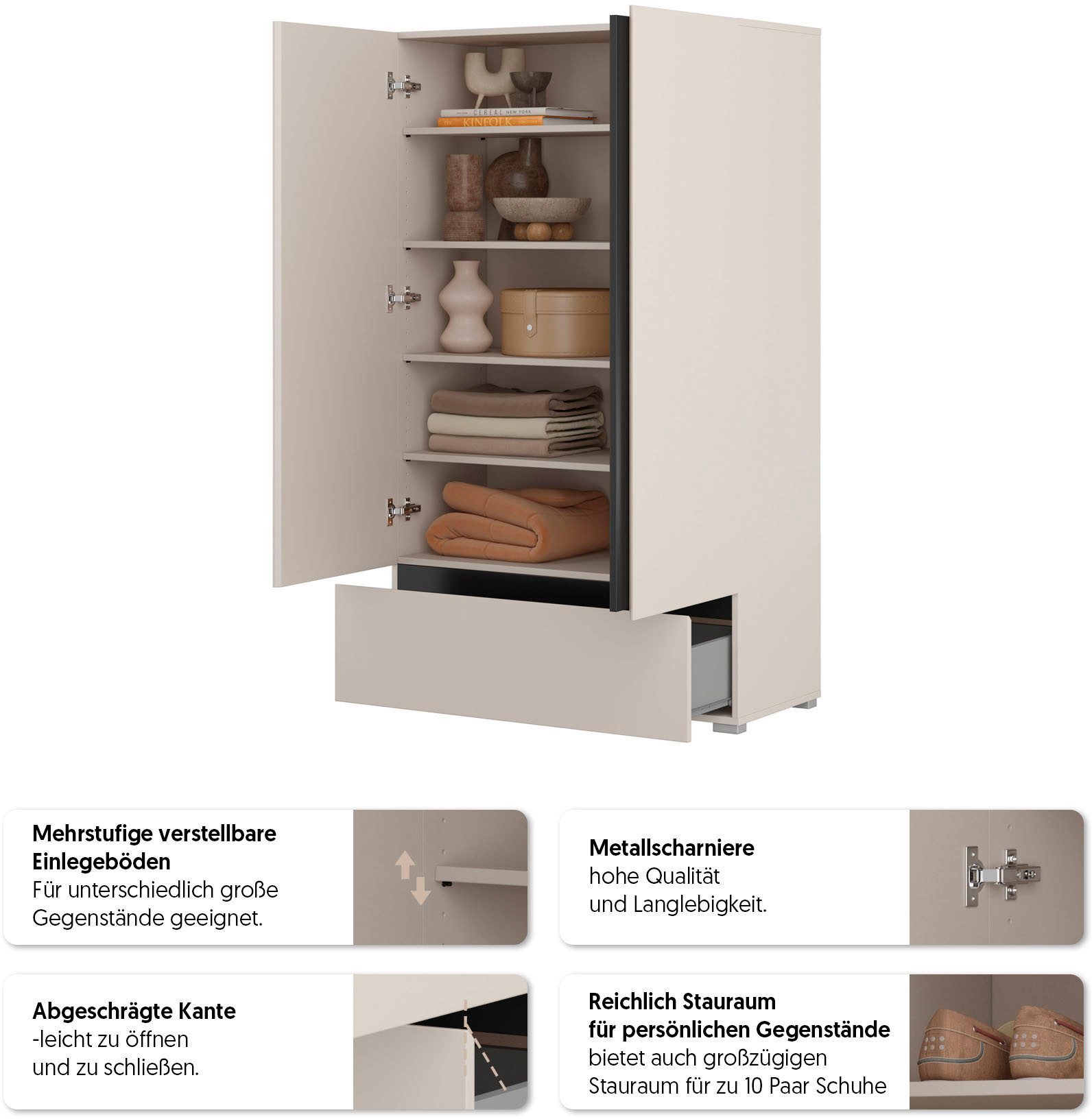 OTTO home Mehrzweckschrank Cross,Breite 89 cm, Highboard, Universalschrank, Garderobe Waescheschrank mit viel Stauraum, Einlegeböden verstellbar