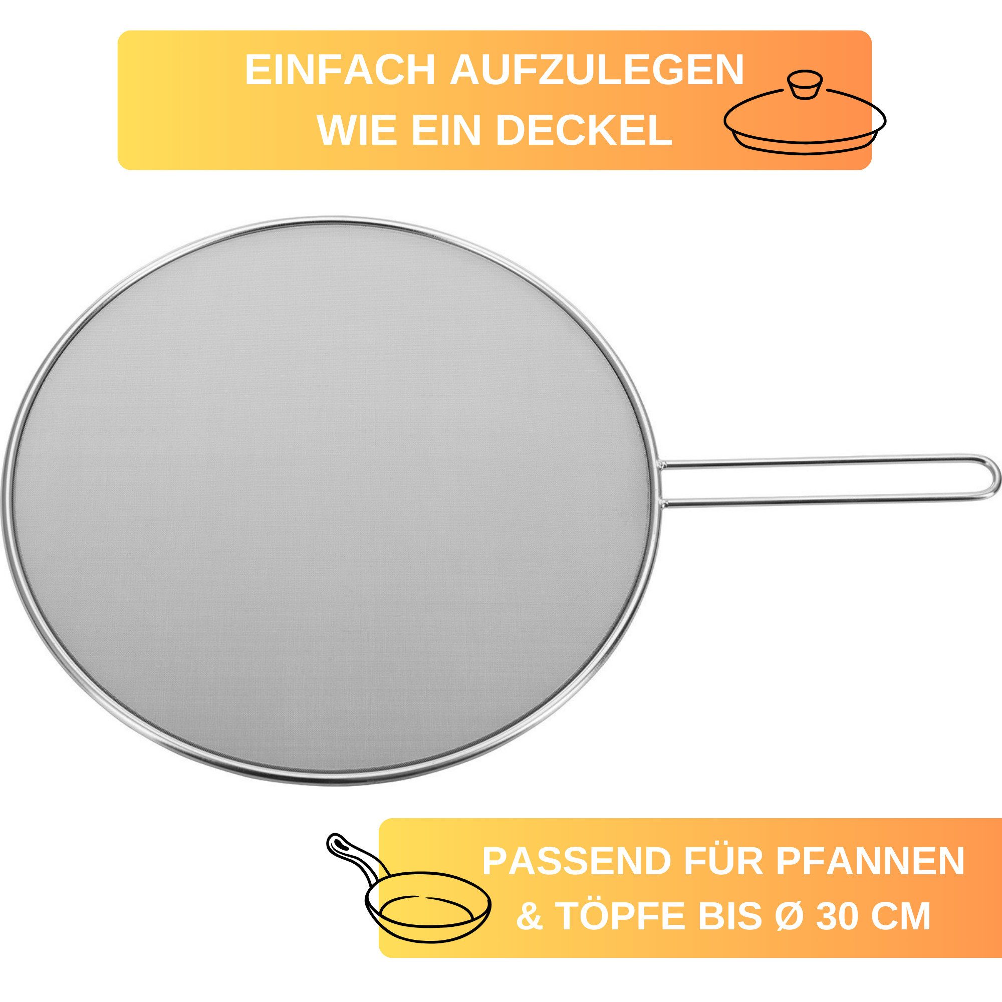 Thiru Spritzschutzdeckel ø 30 cm aus rostfreiem Edelstahl und engmaschigem Netz – Bild 4 von 5
