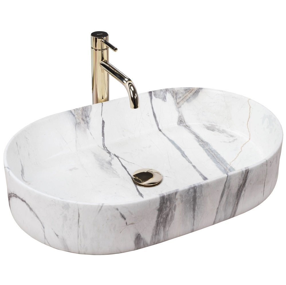 wohnwerk.idee Aufsatzwaschbecken in Sandsteinoptik Waschbecken in Naturseinoptik Marmoroptik