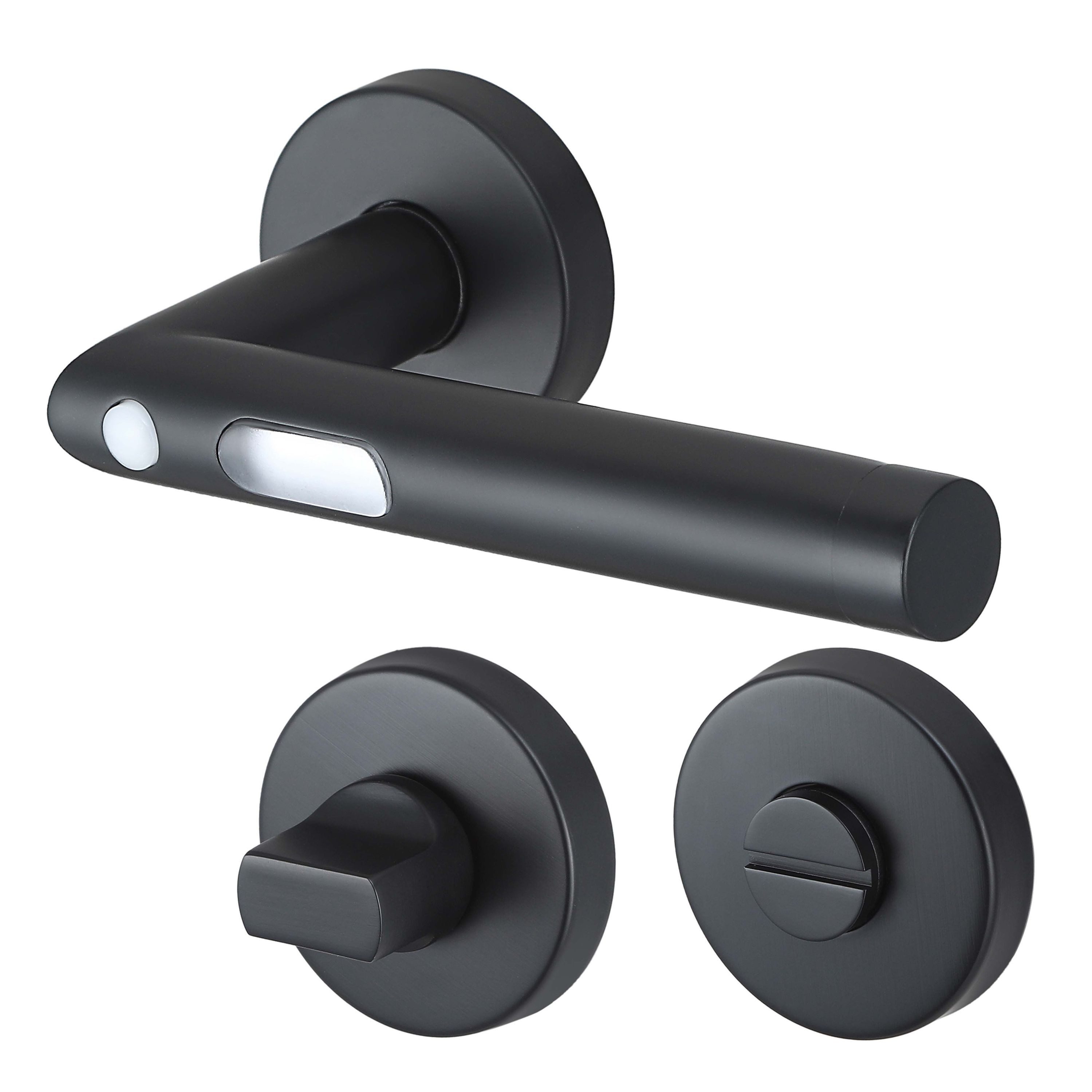 MeinTürgriff Drückergarnitur Orbit Schwarz LED Türgriff für Innentüren Rosettengarnitur – Bild 3 von 5