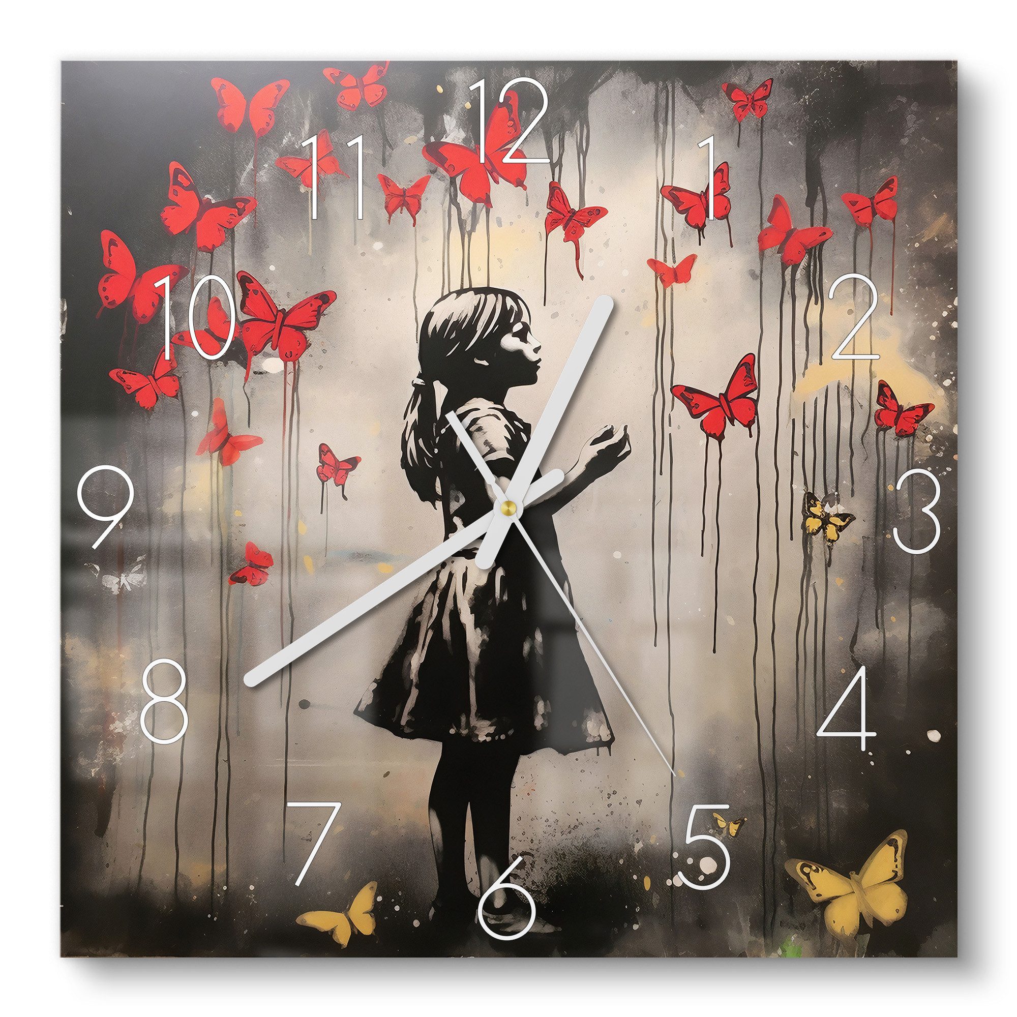 DEQOART Wanduhr 'Schmetterlingsträume' (Glas Glasuhr modern Wand Uhr Design Küchenuhr)