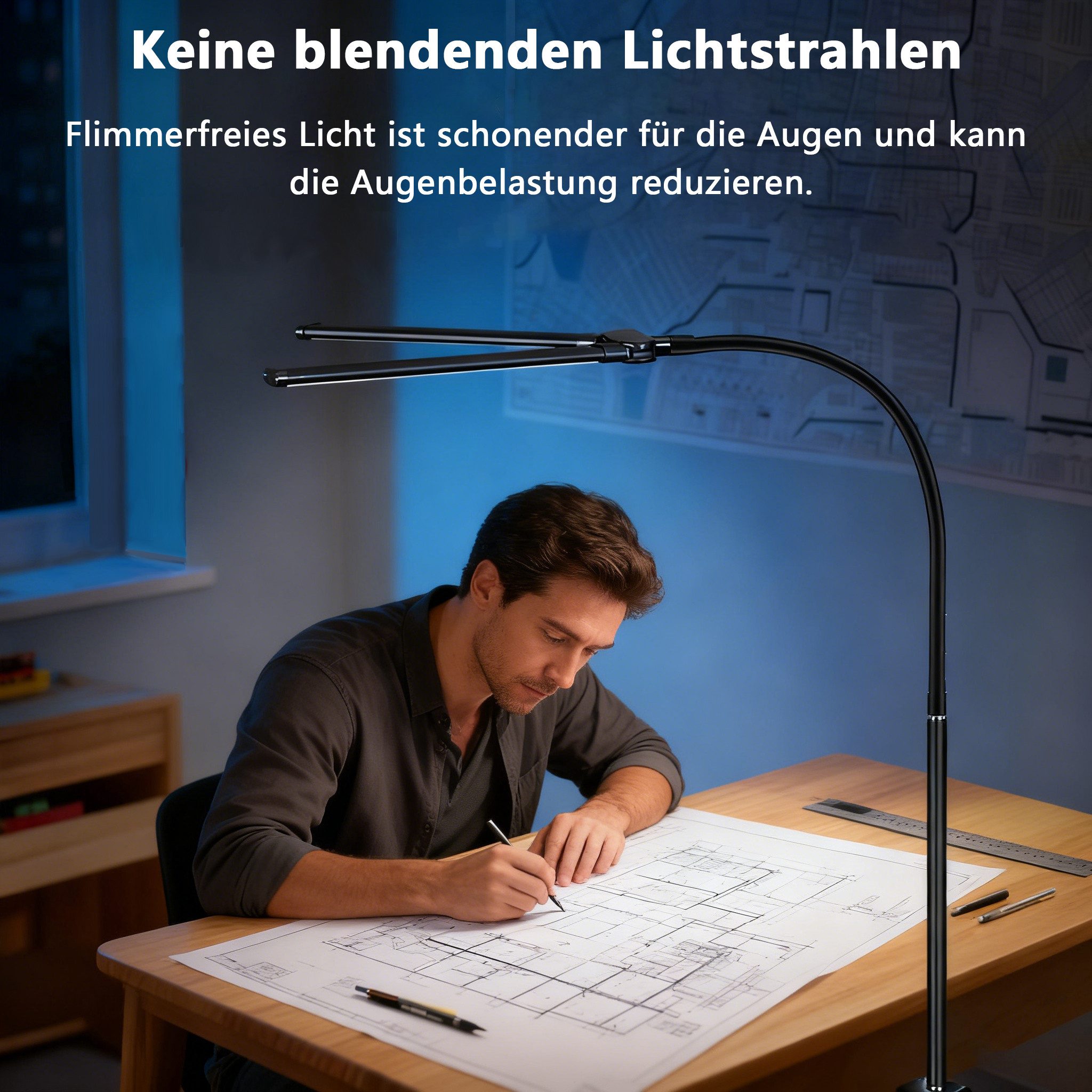 Luckice Schreibtischlampe LED Schreibtischlampe, weicher Schwanenhals, 10 Helligkeitsstufen, Warmes Licht, Natürliches Licht, Kaltes Licht, 12 W, Augenschutzkla – Bild 3 von 5