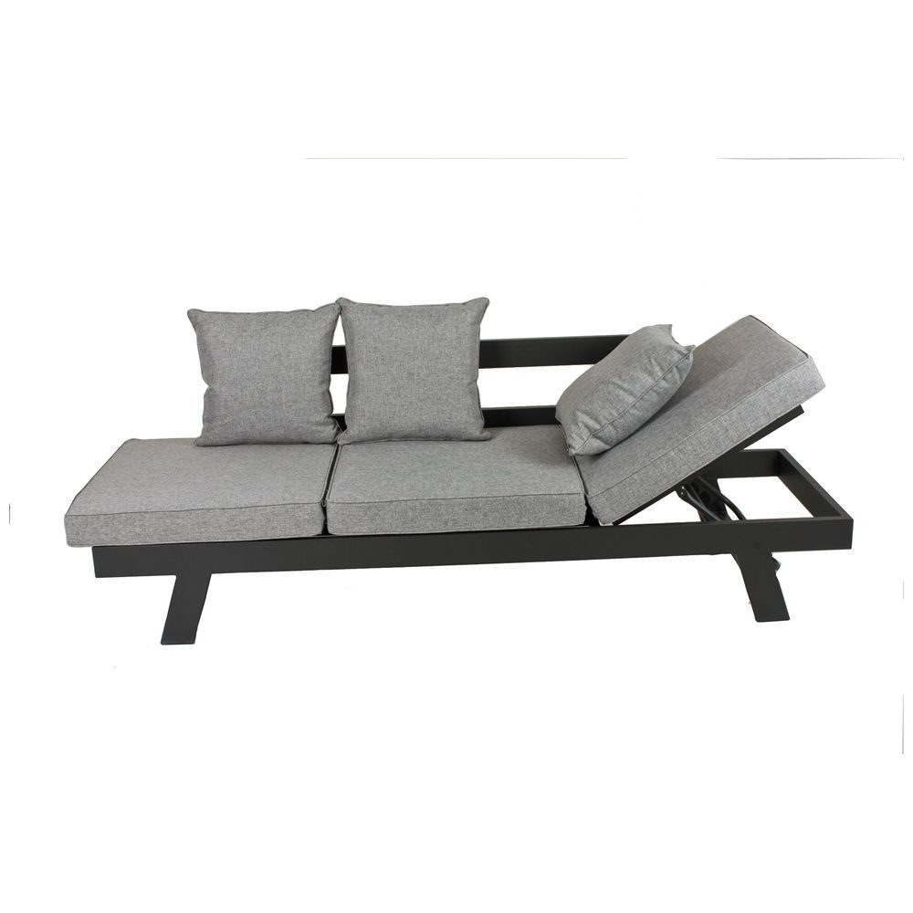 Lomadox Gartenliege HGA-120, Funktionssofa, anthrazit, Polster in grau, ca. 216,5x70x74 cm