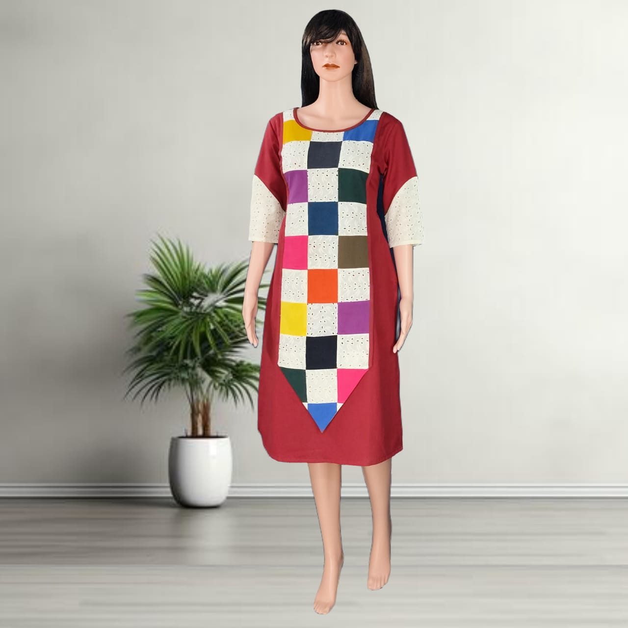 PfauGermany Longtunika Exklusiver Entwurf Rainbow Patchwork