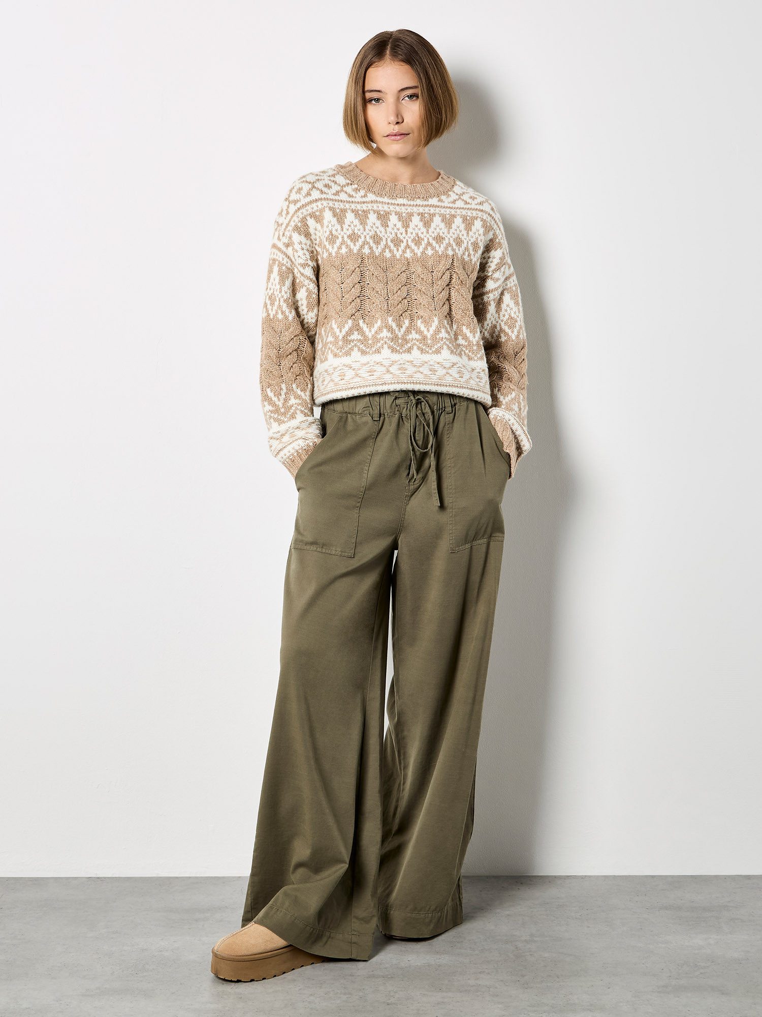 Apricot Norwegerpullover Strickpullover im Norwegerstil mit Zopfmuster