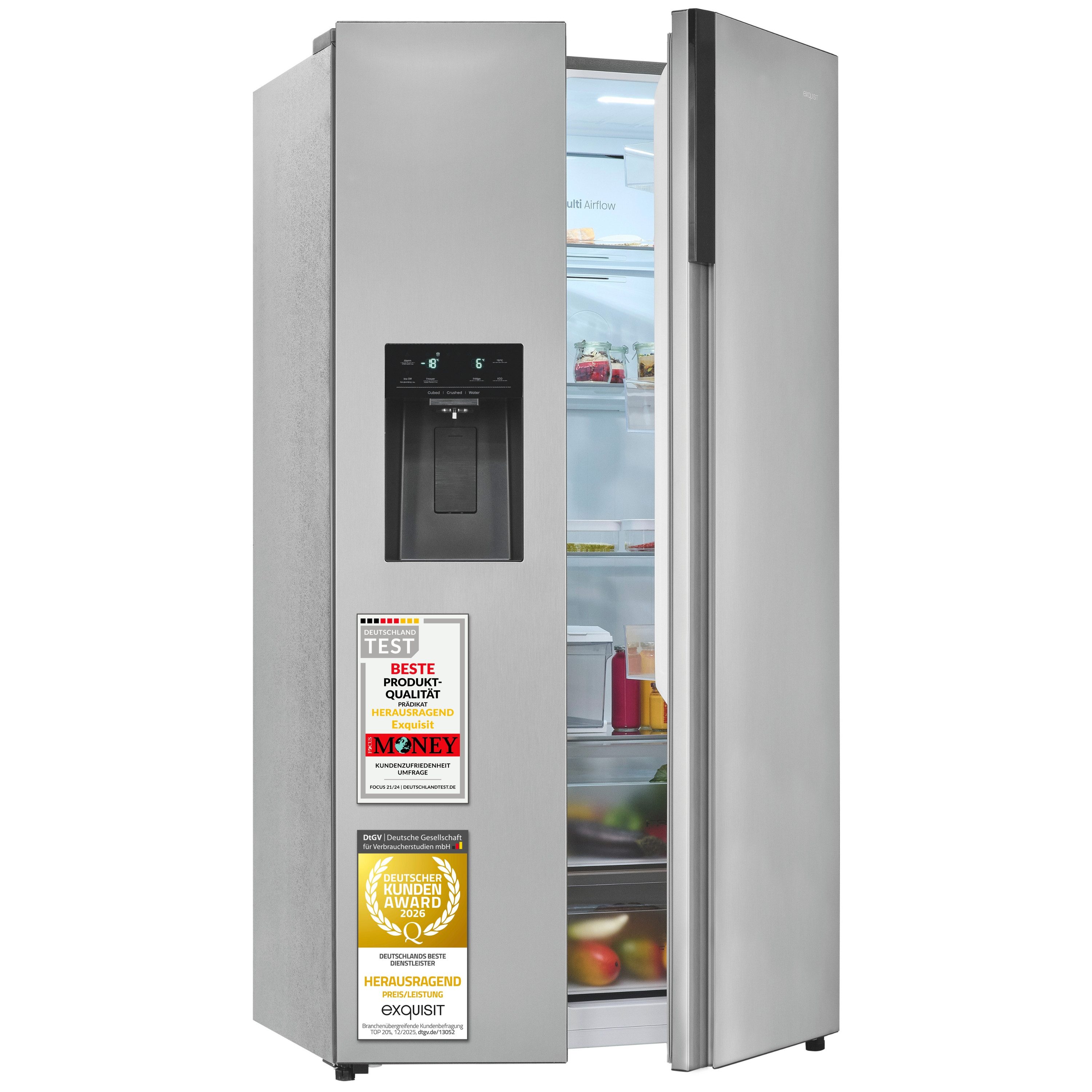 exquisit Side-by-Side SBS5530-CT-010C, 178,8 cm hoch, 91,1 cm breit, 528 l Nutzinhalt gesamt, 4 Sternefach, Energieklasse C, 37 dB
