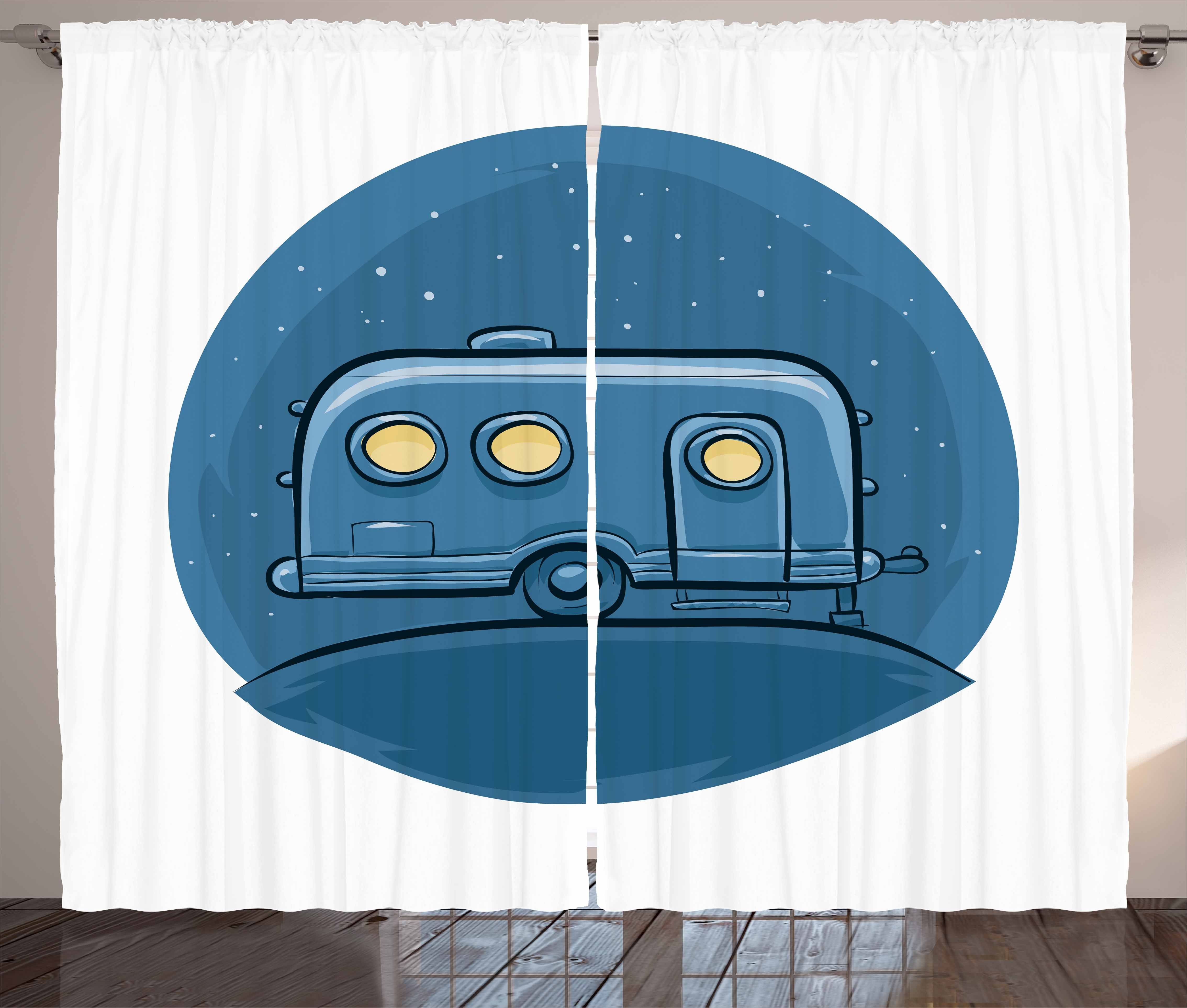 Gardine Schlafzimmer Kräuselband Vorhang mit Schlaufen und Haken,  Abakuhaus, RV Cartoon Anhänger in der Nacht Sterne