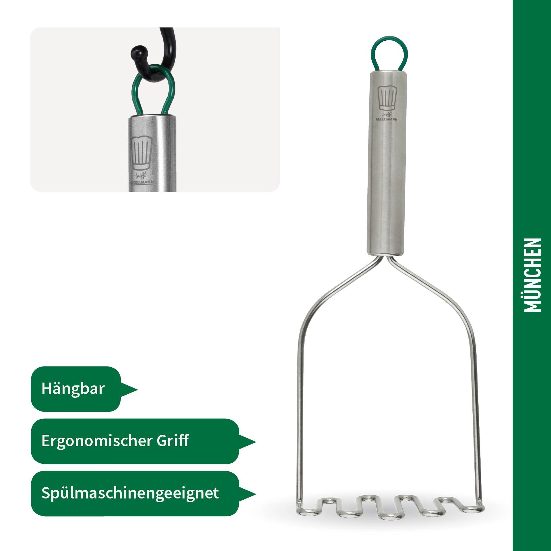 Chefkoch trifft Fackelmann Kartoffelstampfer Kartoffelstampfer in Edelstahl – 275x105mm –Spülmaschinengeeignet