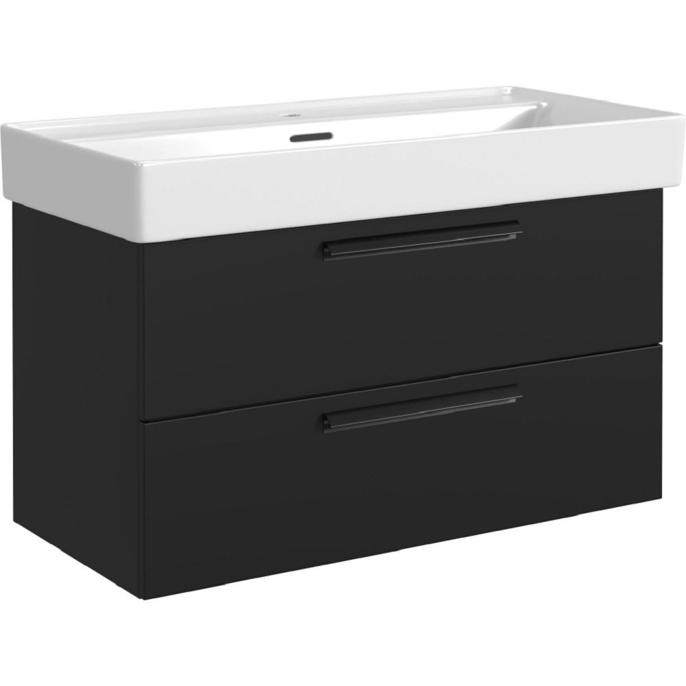 Lomadox Waschbeckenschrank ATELLA-03 in schwarz, 100 cm Breite, inkl. Waschbecken, 2 Schubladen-Softclose