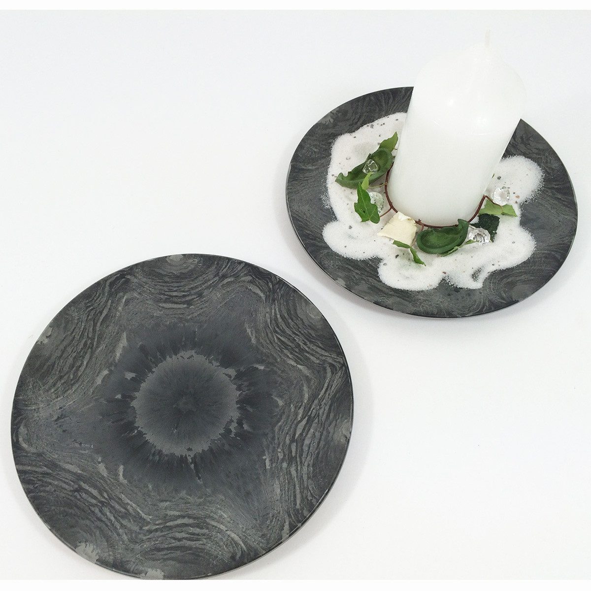 Annastore Dekoteller 3 x Dekoteller aus Kunststoff in Schiefer-Optik Ø 22 cm (3 St), Wiederverwendbar