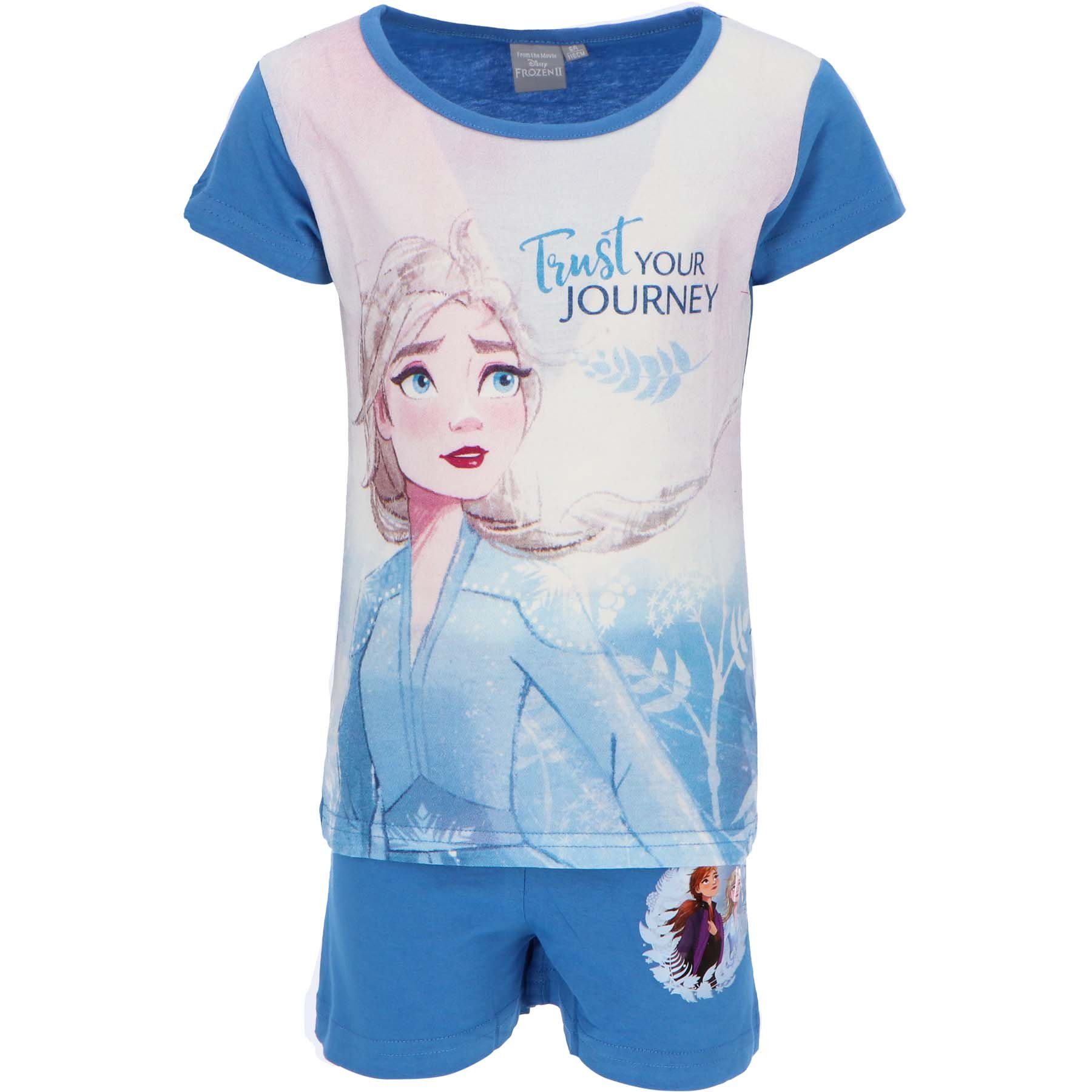 100% Disney Eiskönigin Gr. Die 128, Pyjama Mädchen bis Kinder Blau Baumwolle Schlafanzug Frozen 98 Elsa