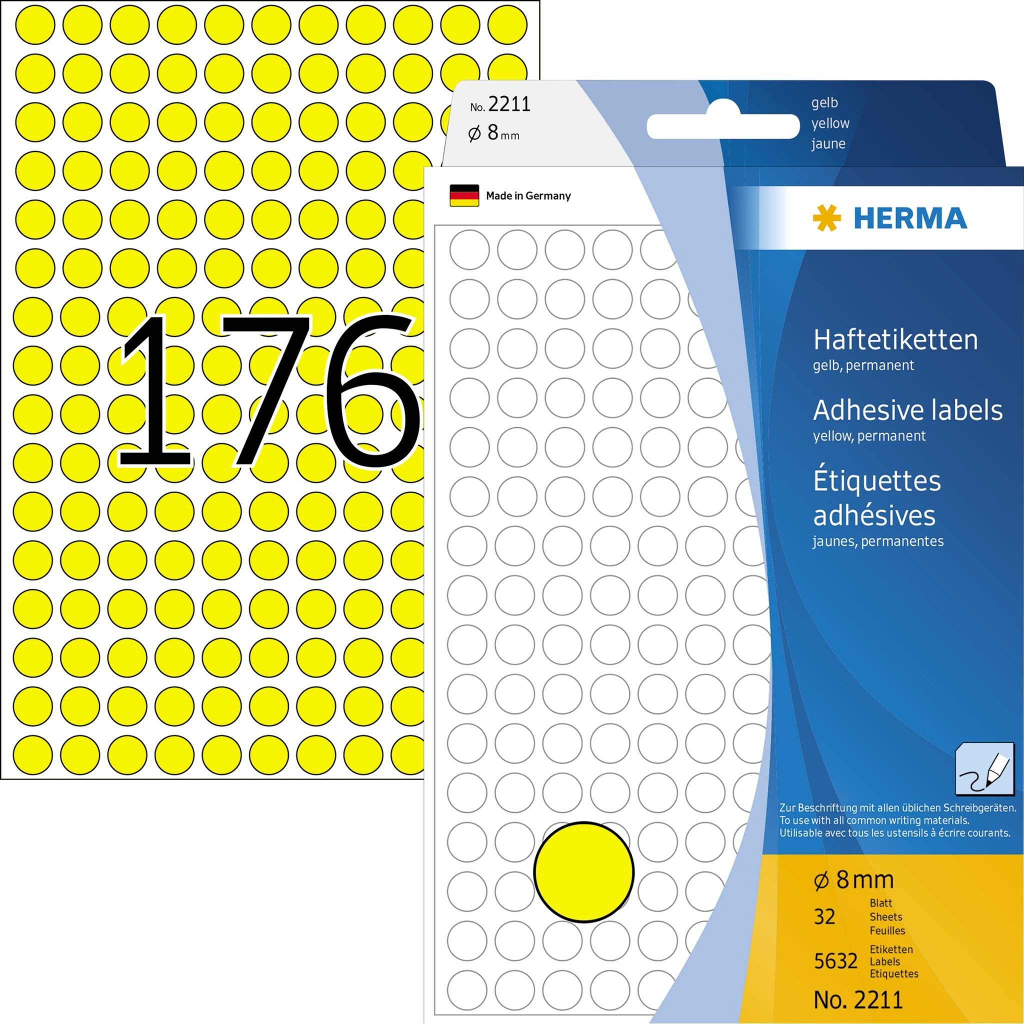 HERMA Moderationskoffer Herma Farbpunkte permanent haftend Ø 8 mm gelb 5632 Etik.