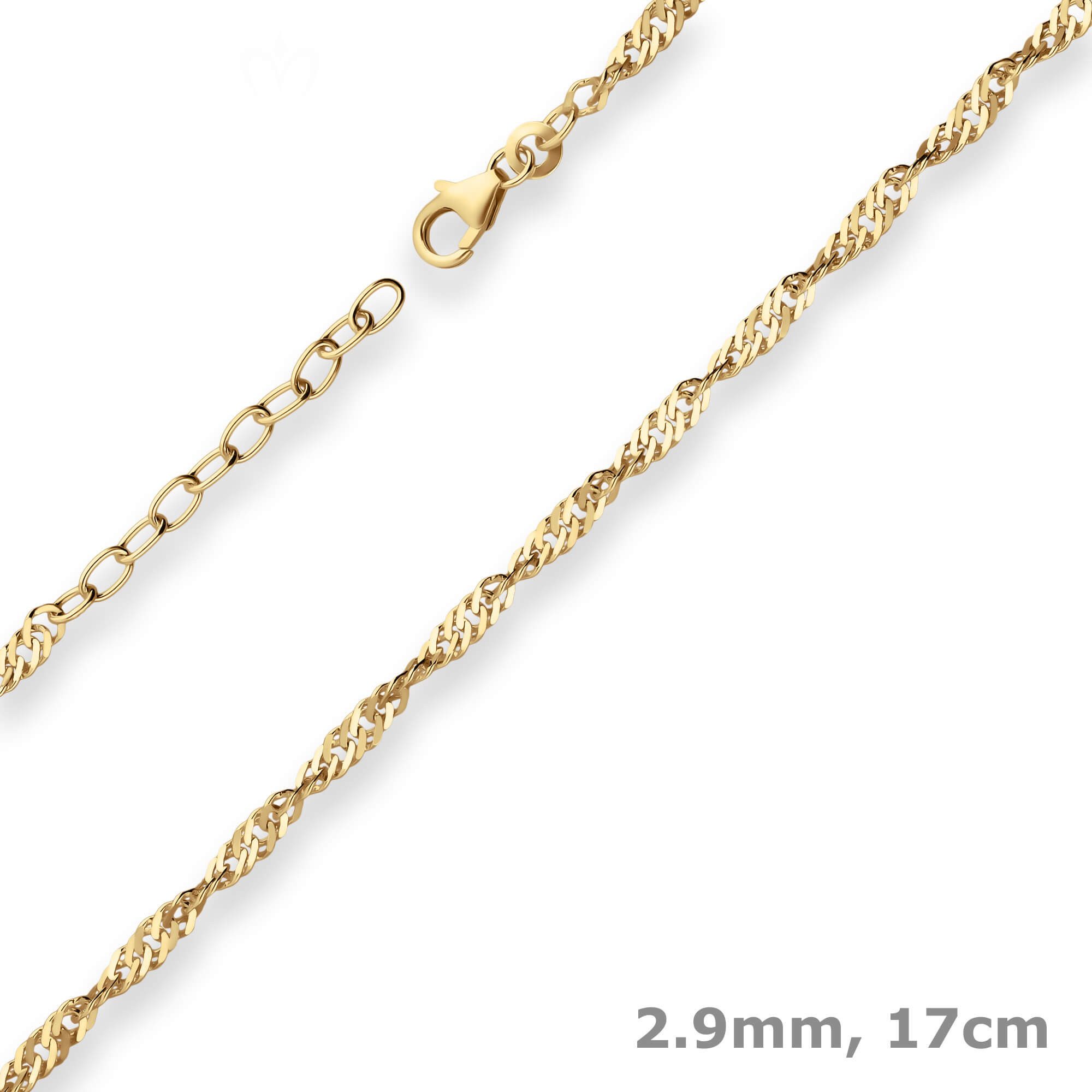 Schmuck Krone Goldarmband 2,9mm Armband Singapurkette aus 333 Gelbgold 17cm, Gold 333