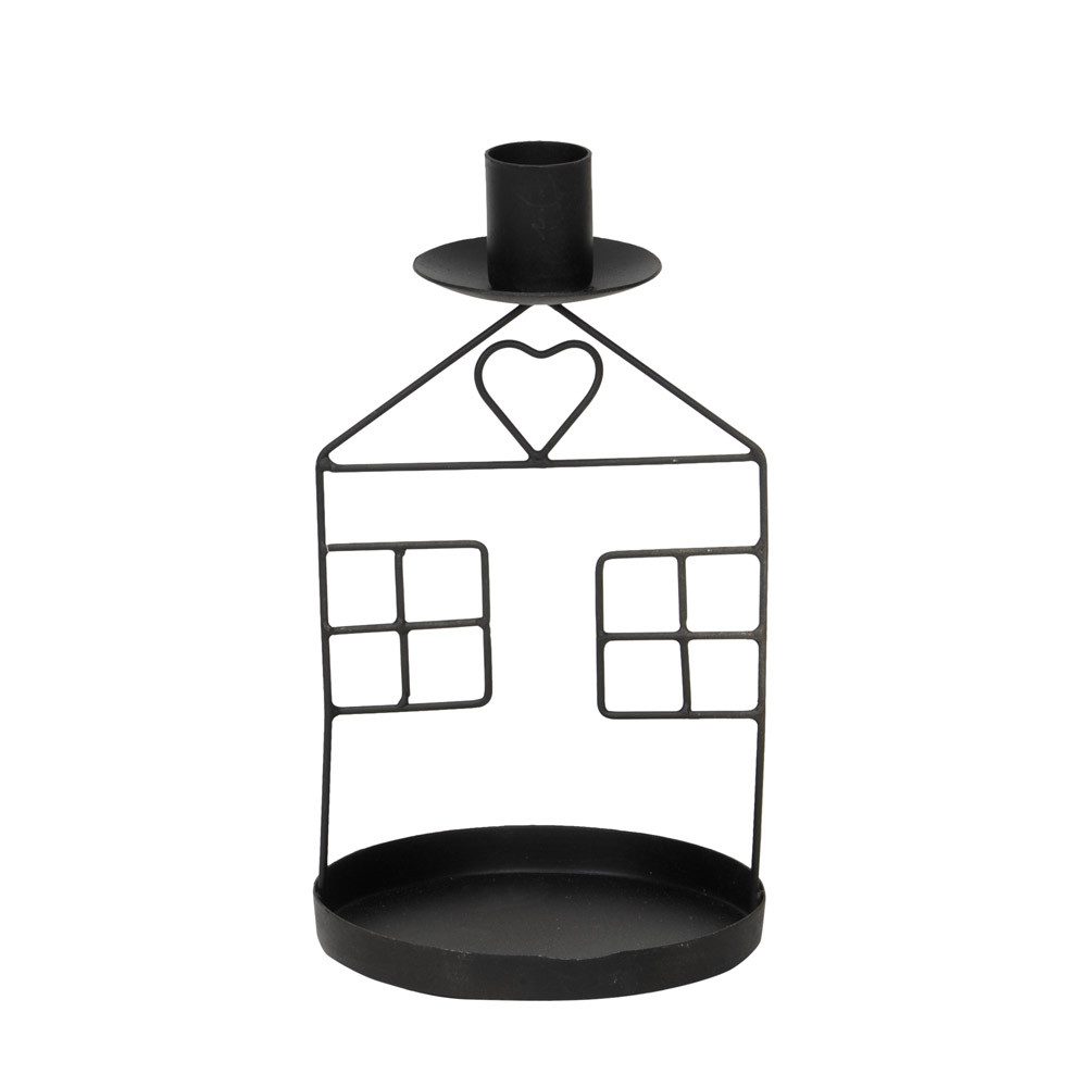 Kerzenhalter Kerzenhalter HOME schwarz aus Metall Kerzenständer H19cm Haus mit Deko