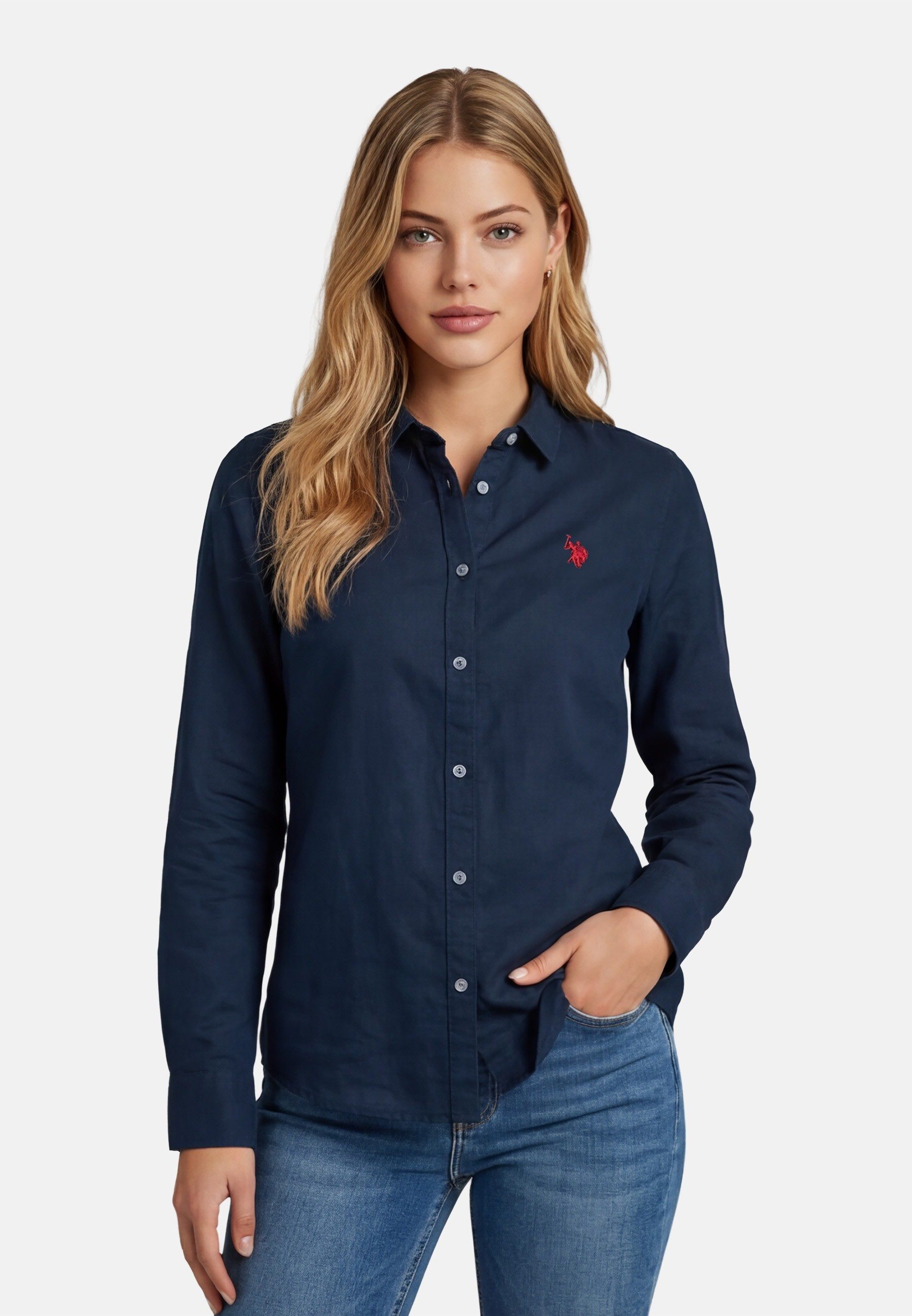 U.S. Polo Assn. Blusenshirt USBellaa Damen - Leinenbluse luftig mit Knopfleiste Leichtes Sommerhemd aus Leinenmix mit Kragen