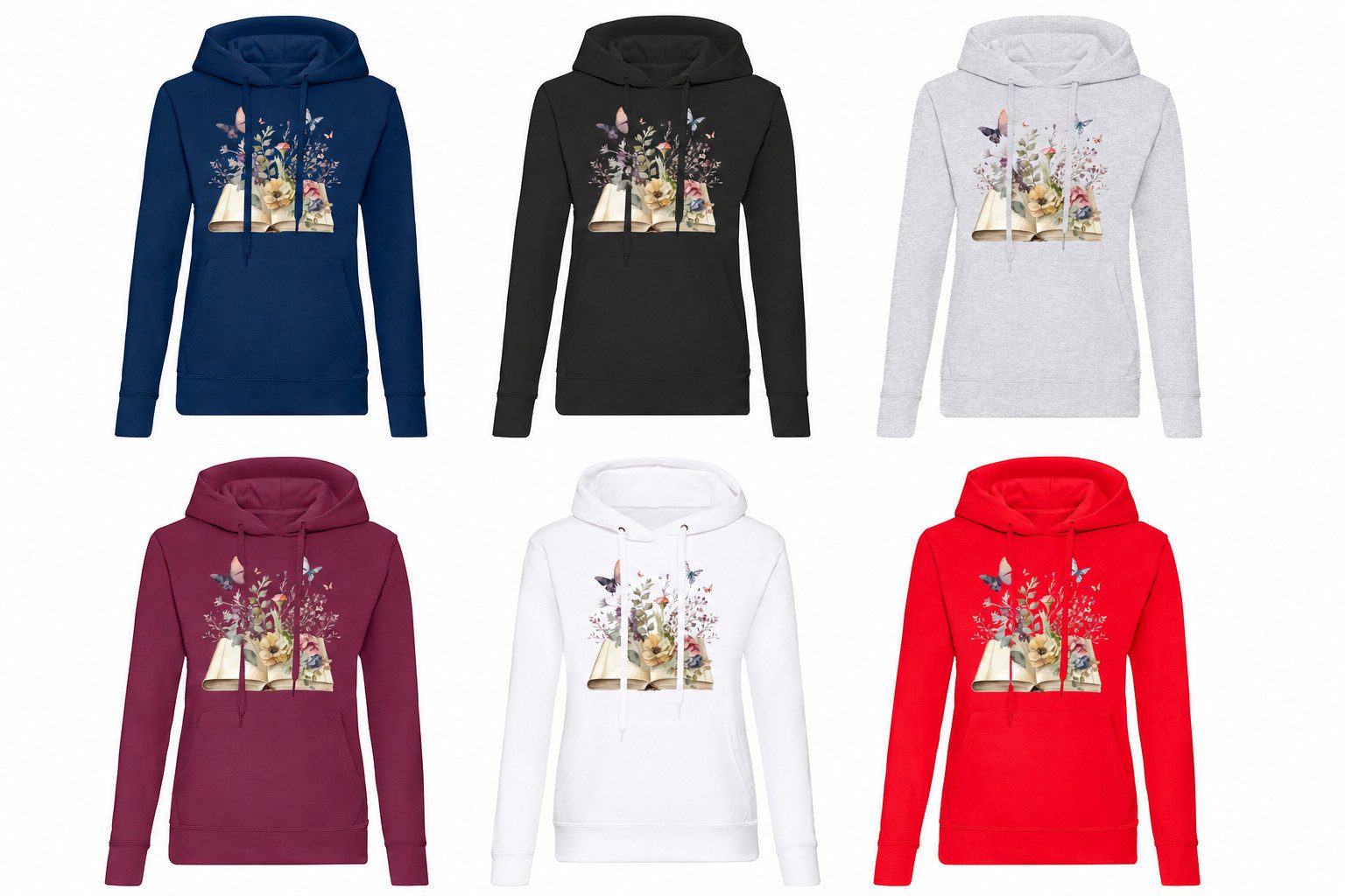 Hoodie OpenBooksFlowers Damen Hoodie Buchblumen Print Kapuze Freizeit