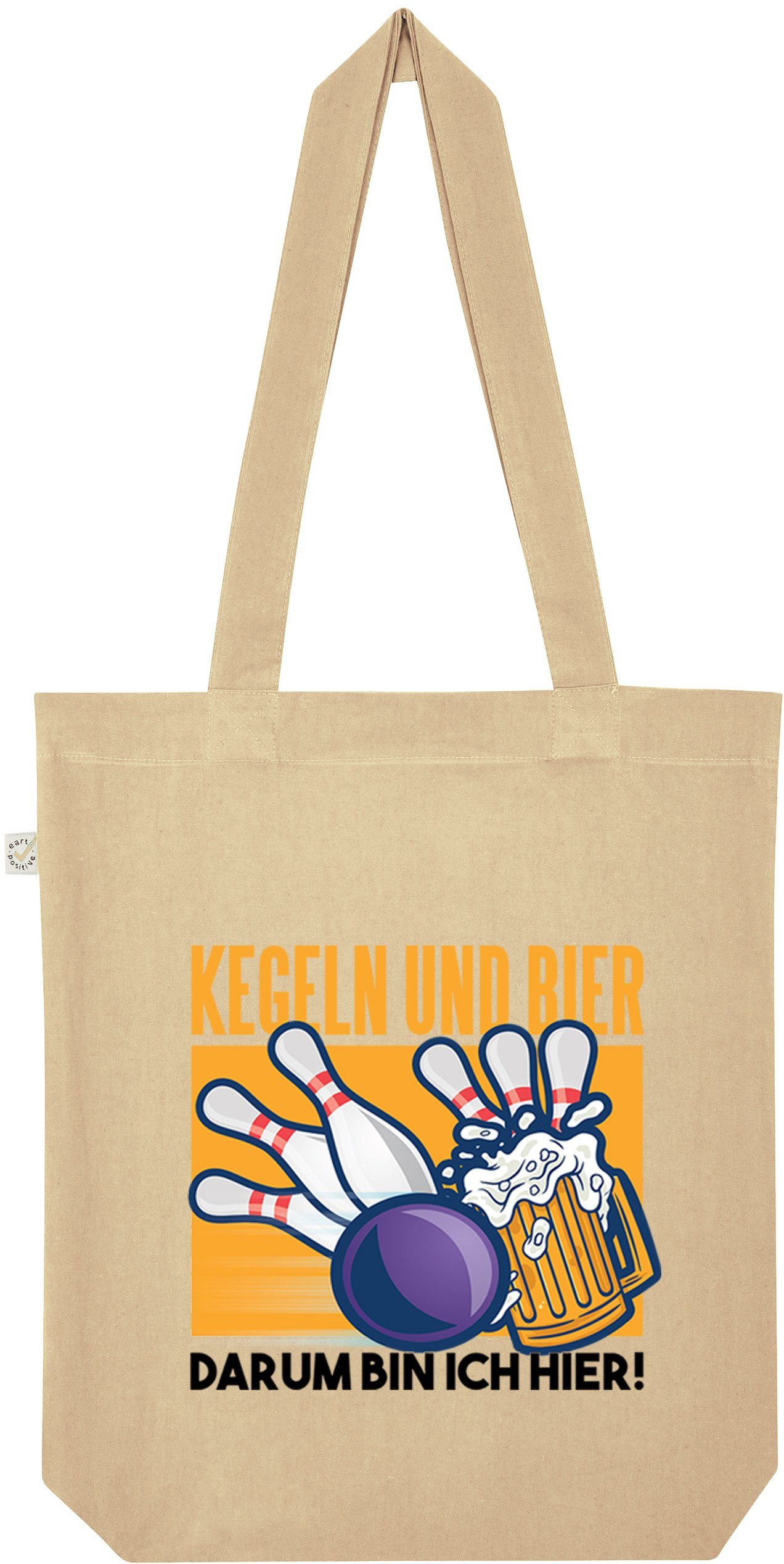Youth Designz Tragetasche "Kegeln Und Bier, Darum Bin Ich Hier" Jutebeutel Tasche Lange Henkel, mit trendigem Motiv